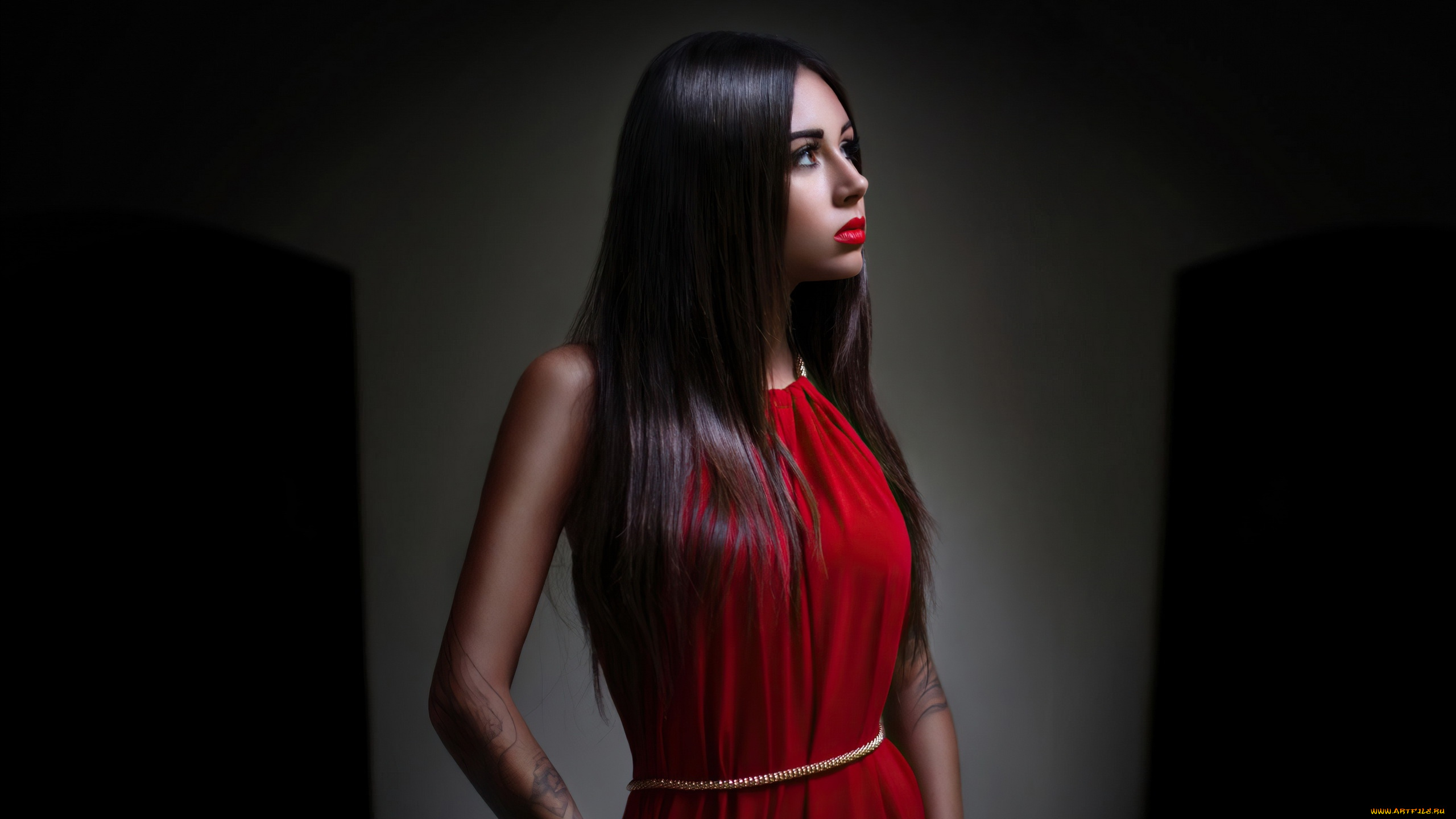 девушки, diana, melison, брюнетка, алое, платье