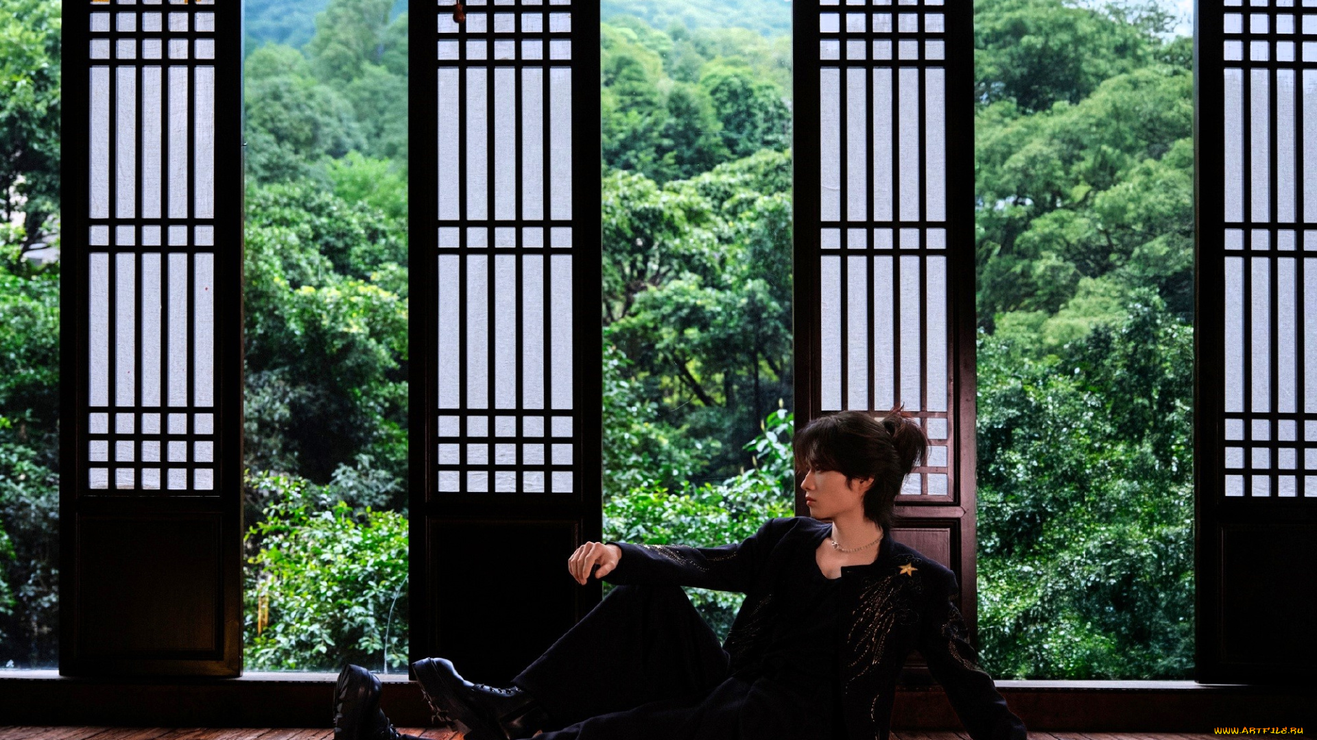 jing, long, мужчины, -unsort, актер, пиджак, ботинки, пол, окна, зелень