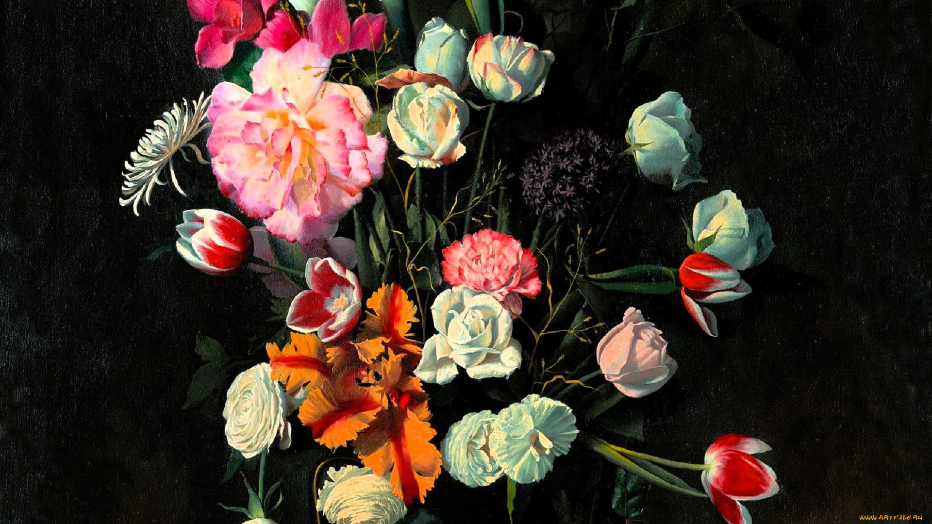 рисованное, алексей, антонов, цветы, букет, ваза