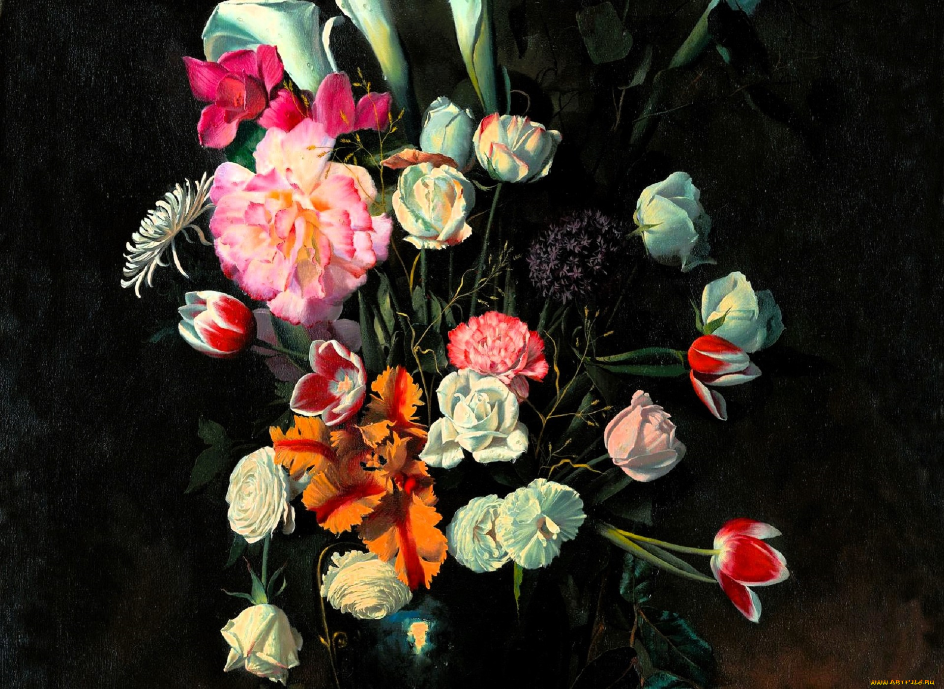 рисованное, алексей, антонов, цветы, букет, ваза