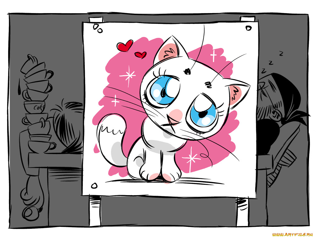 рисованные, животные, коты