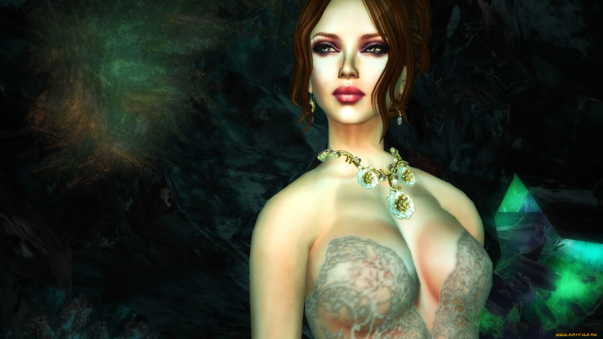 3д, графика, portraits, портрет, колье, платье, девушка