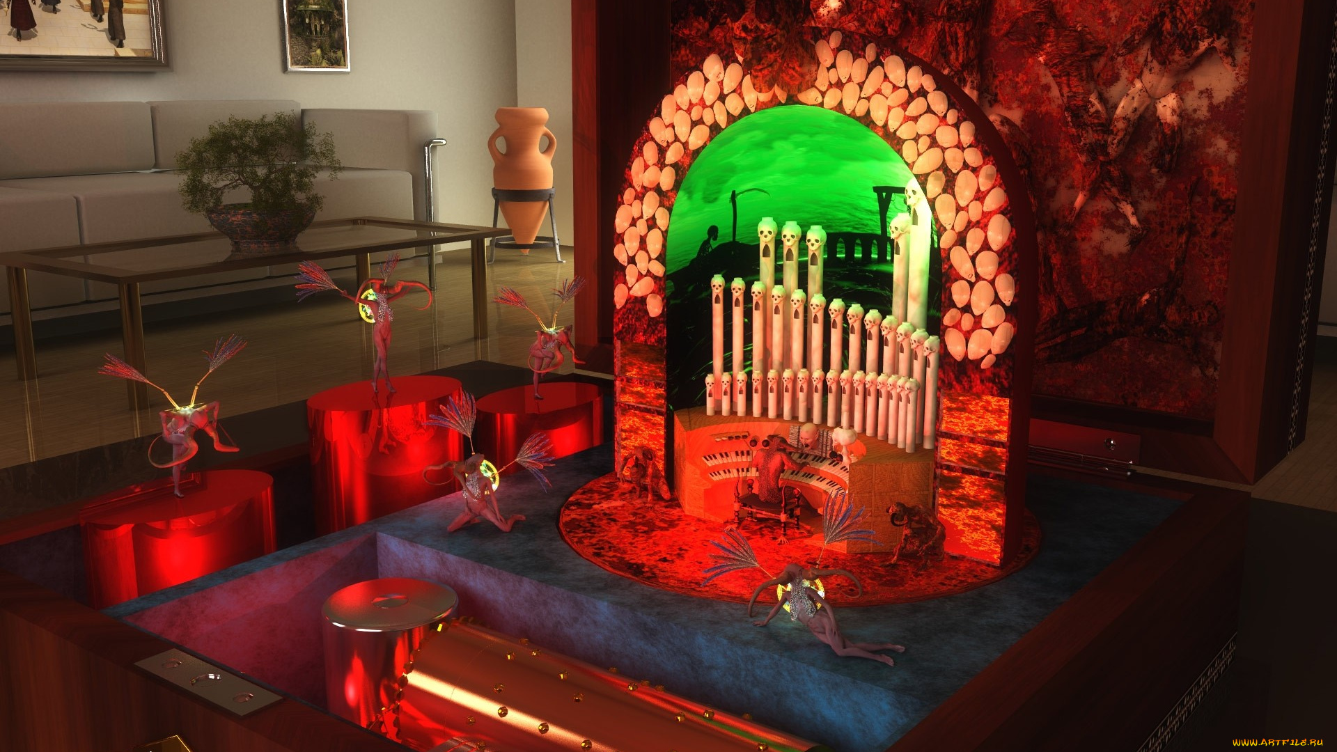 3д, графика, realism, реализм, стол, комната, диван