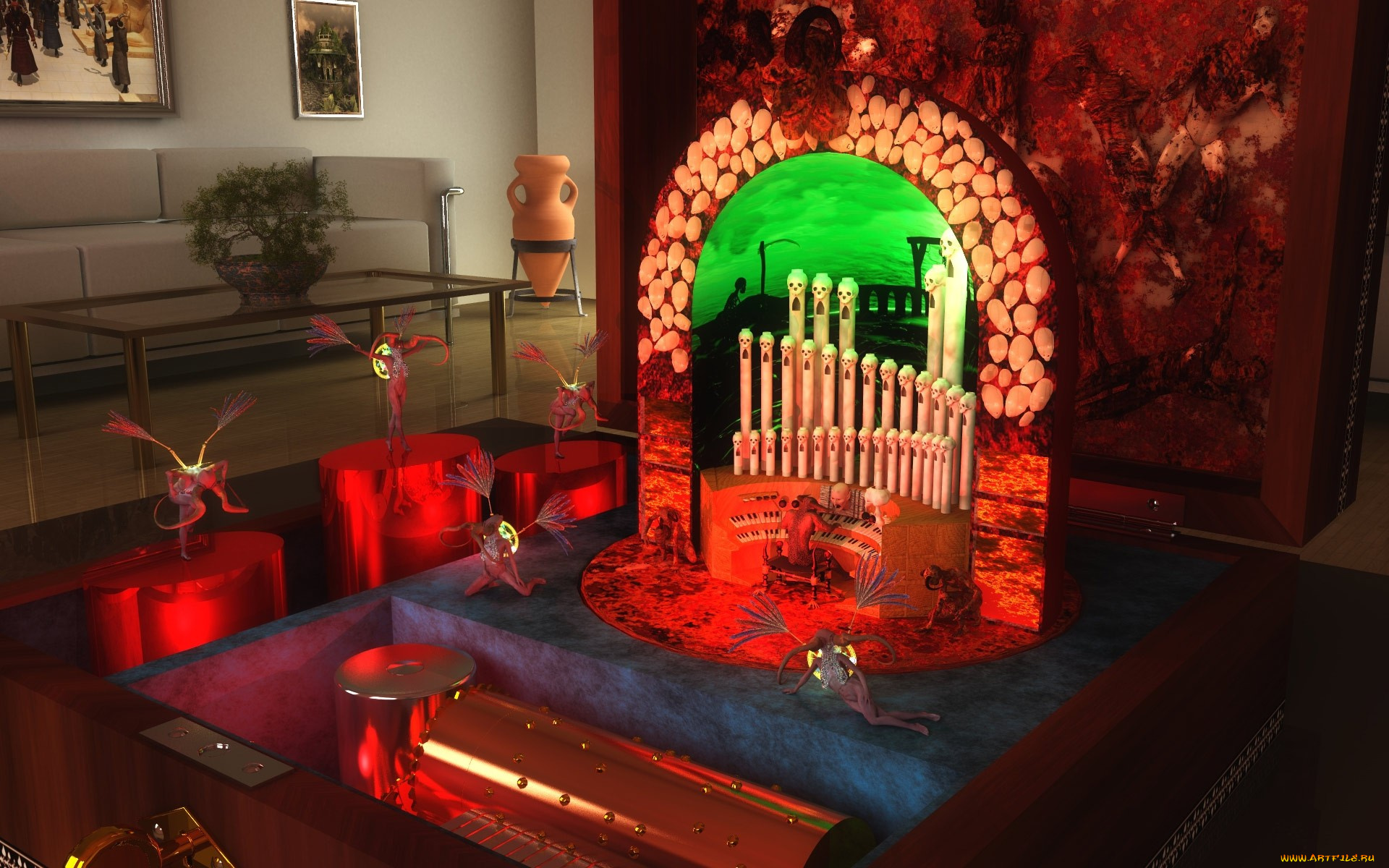 3д, графика, realism, реализм, стол, комната, диван