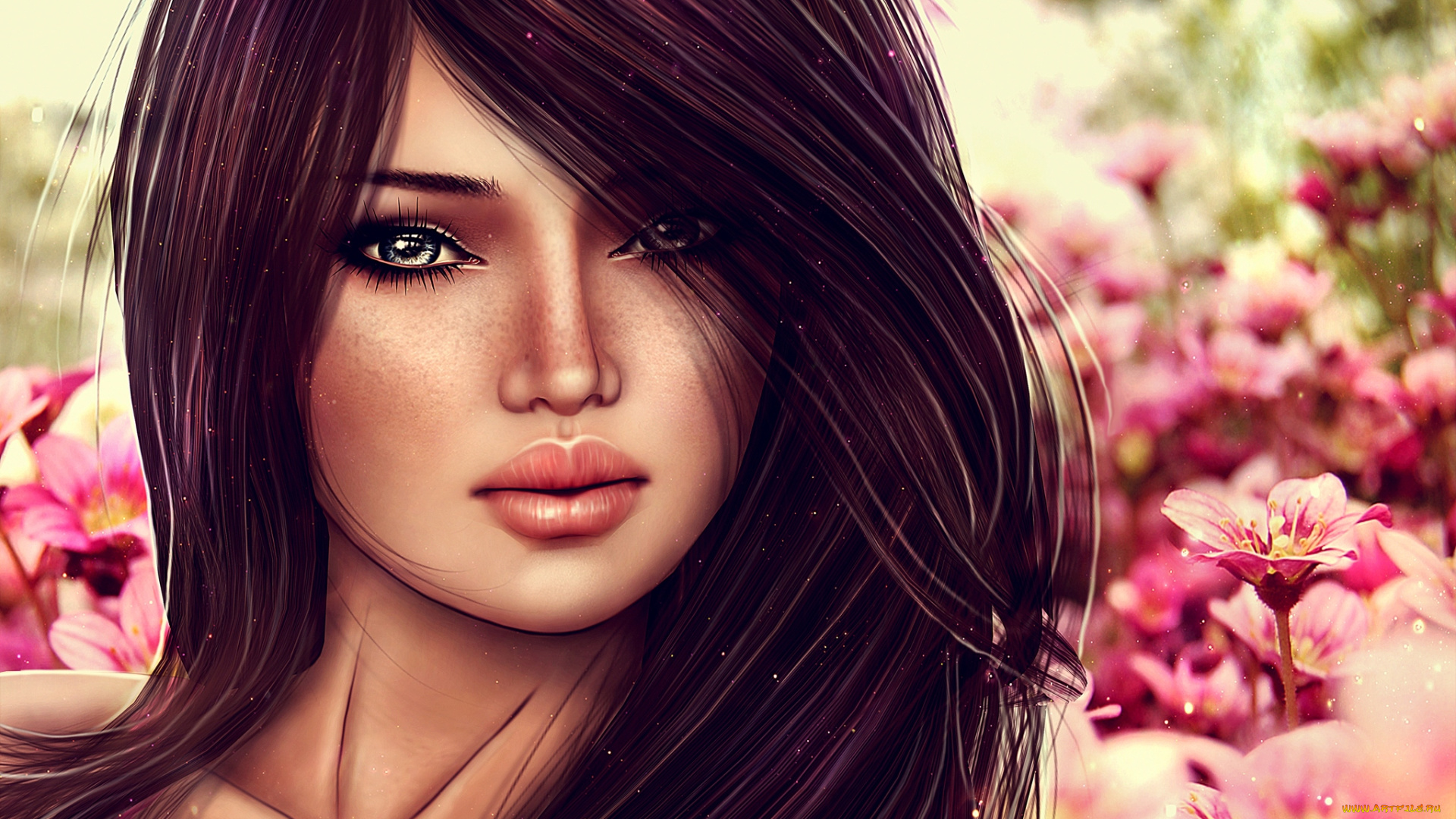 3д, графика, portraits, портрет, девушка, брюнетка, волосы, лицо