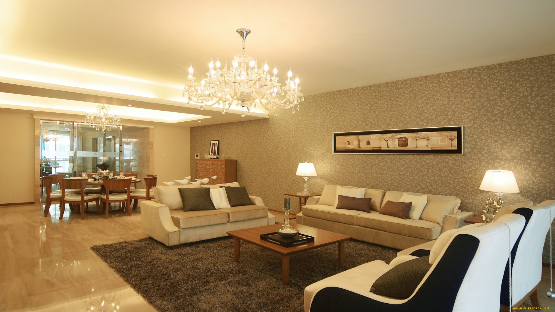 интерьер, гостиная, диваны, подушки