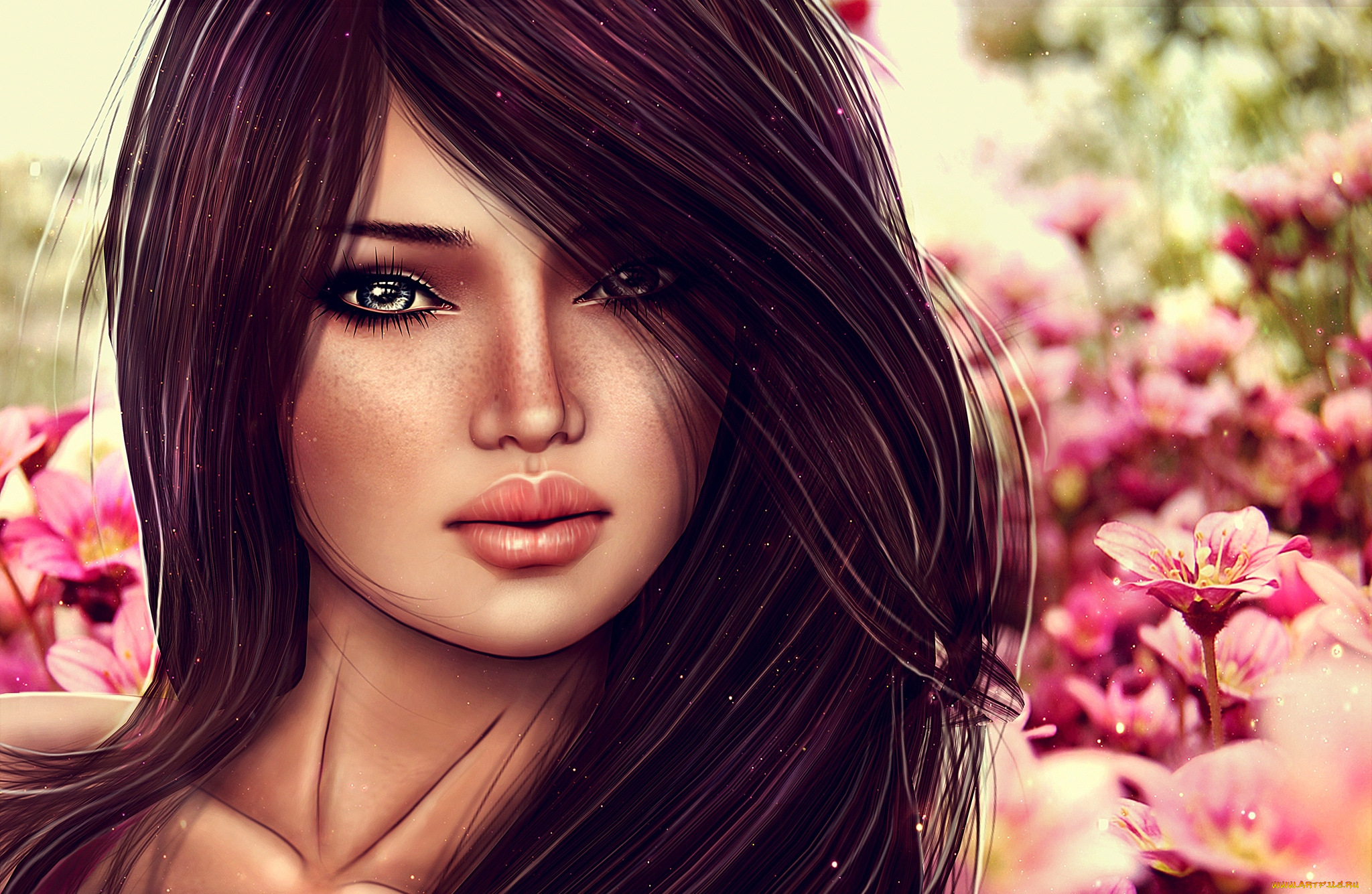 3д, графика, portraits, портрет, девушка, брюнетка, волосы, лицо