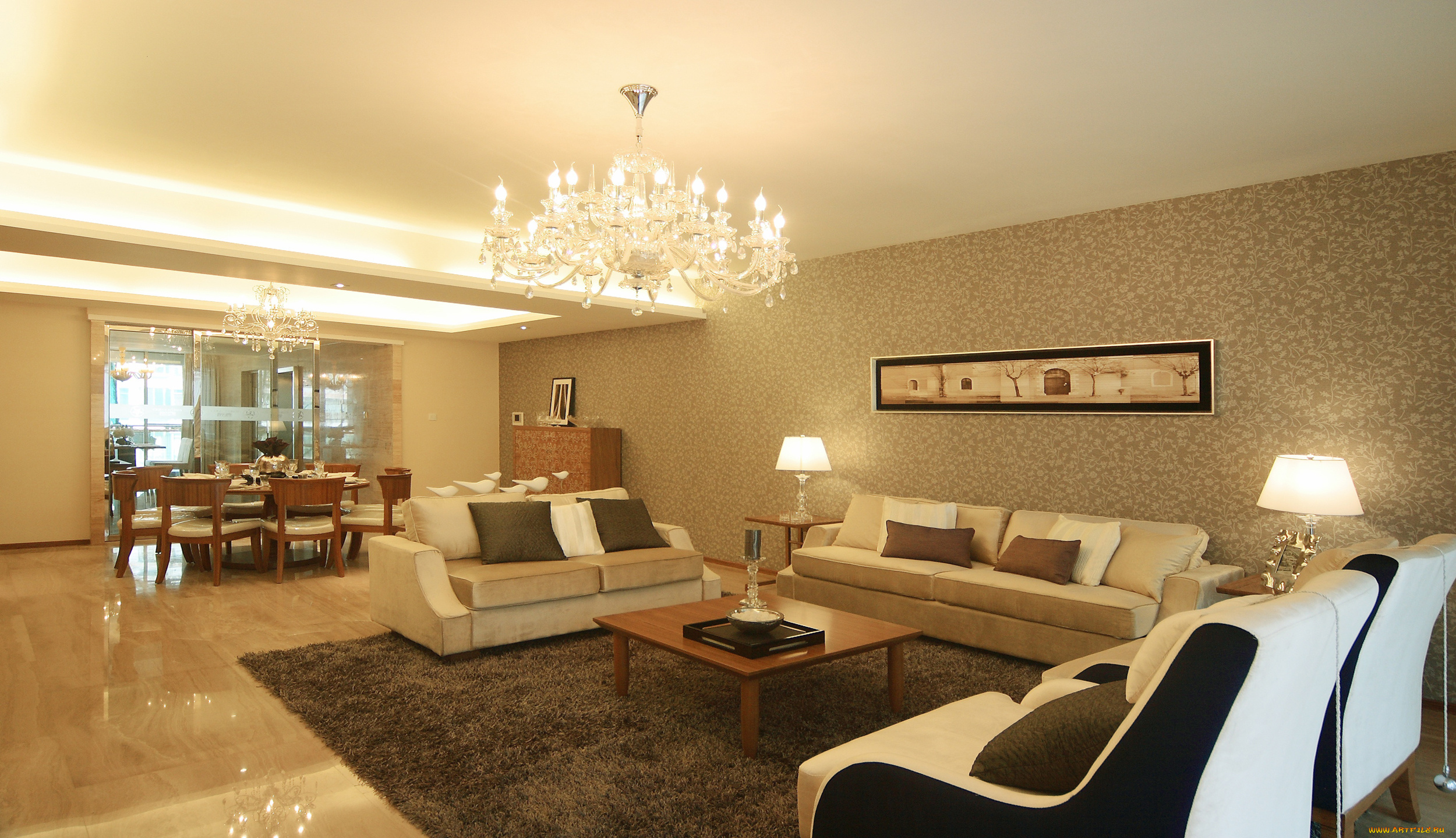 интерьер, гостиная, диваны, подушки