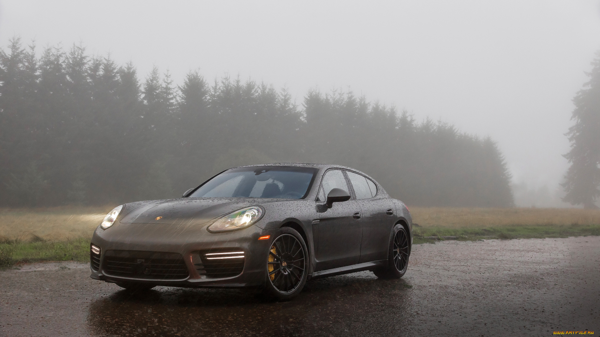 2014, porsche, panamera, gts, автомобили, дорога, дождь, туман