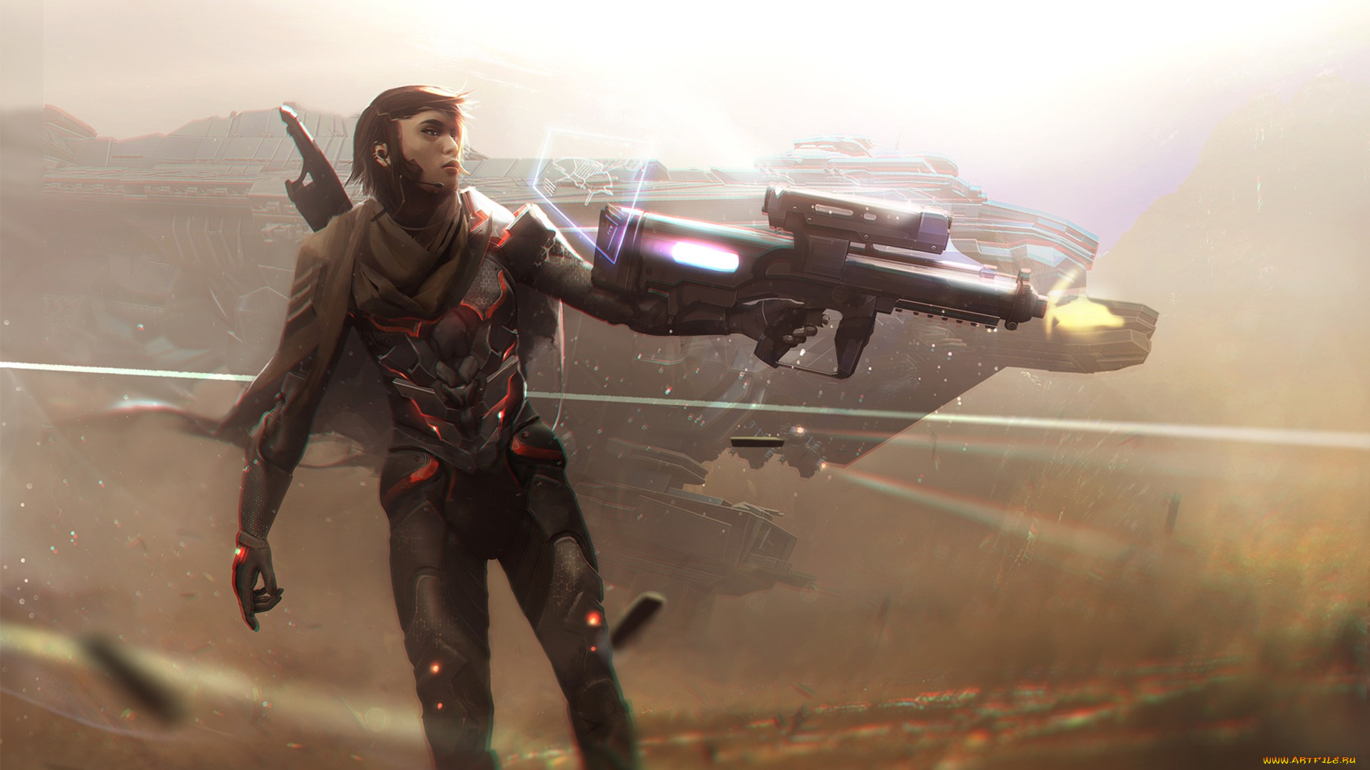 фэнтези, люди, автомат, костюм, корабль, пустыня, солдат, охотник