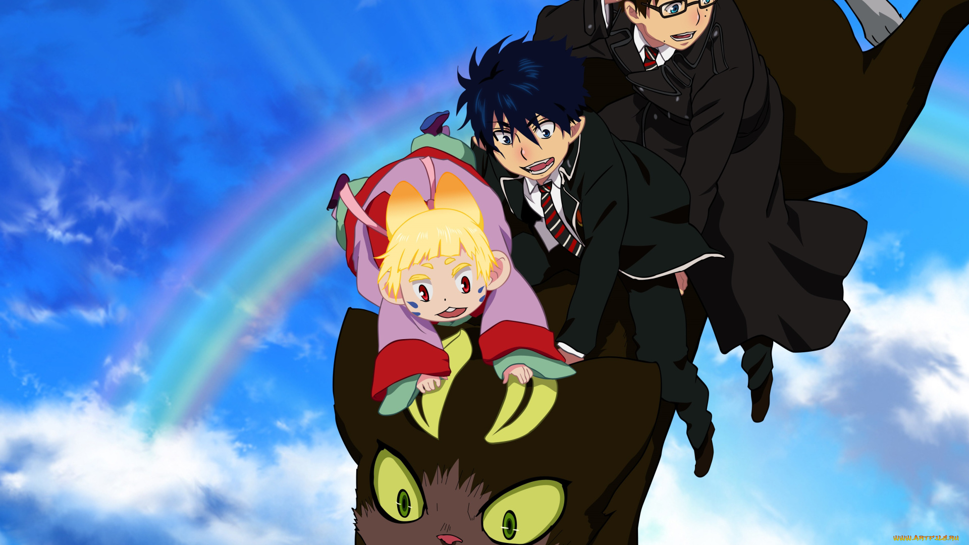 аниме, ao, no, exorcist, парни, синий, экзорцис, девочка, арт, юкио, рин, демон-кот, братья