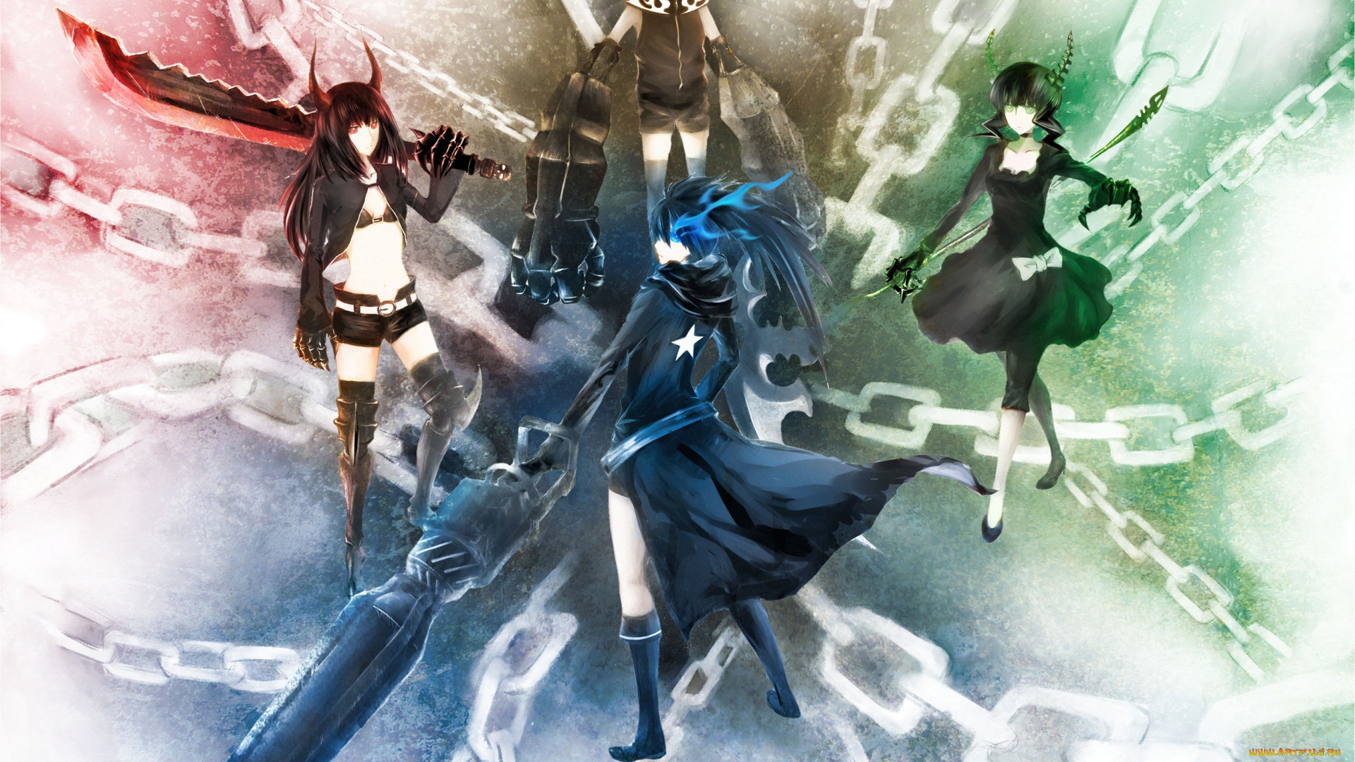 аниме, black, rock, shooter, black, rock, shooter, irino, saya, koutari, yuu, kuroi, mato, takanashi, yomi, арт, девушки, оружие, antiallan