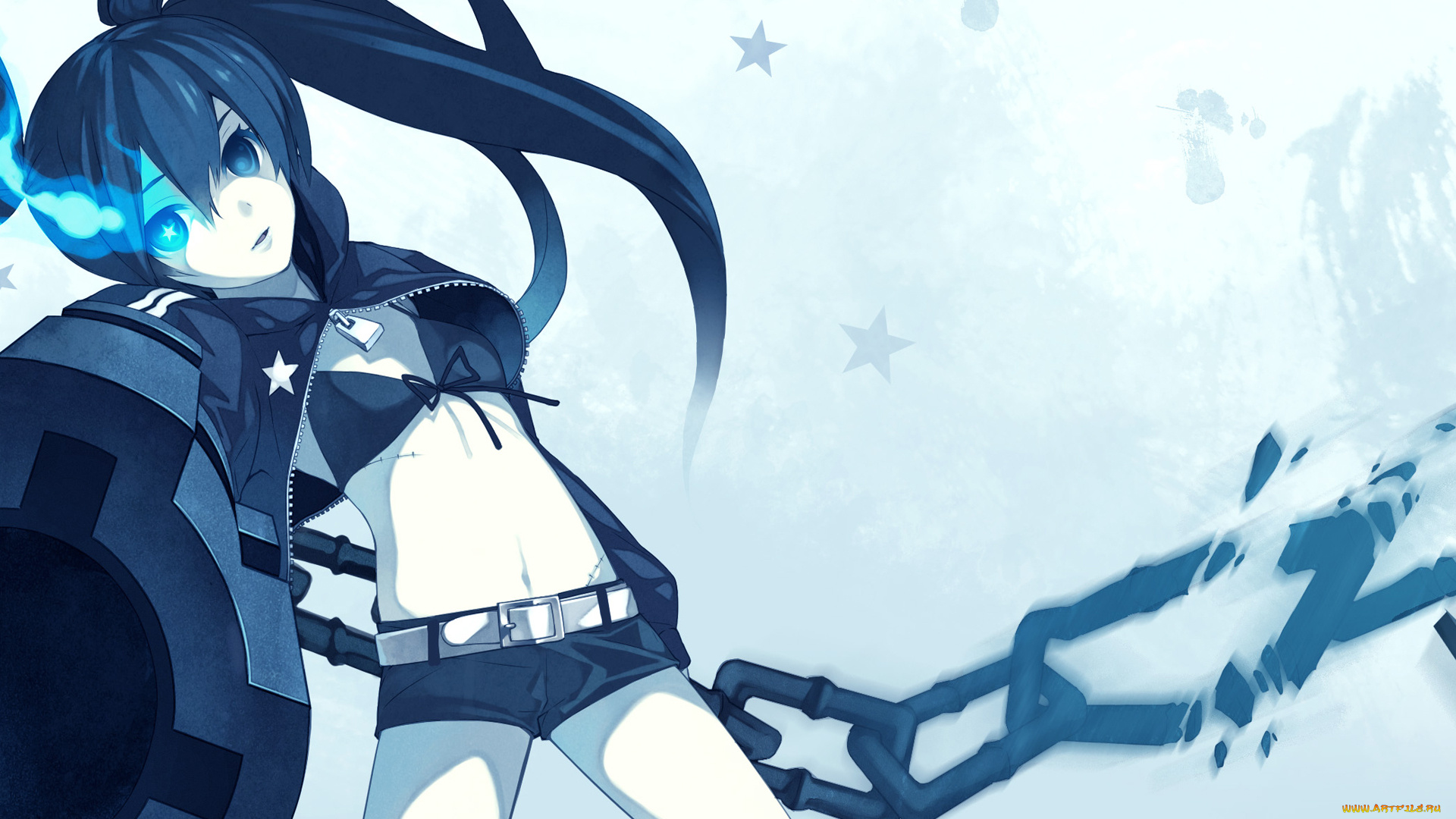 аниме, black, rock, shooter, black, rock, shooter, цепи, девушка, дуло, оружие, арт, kuroi, mato