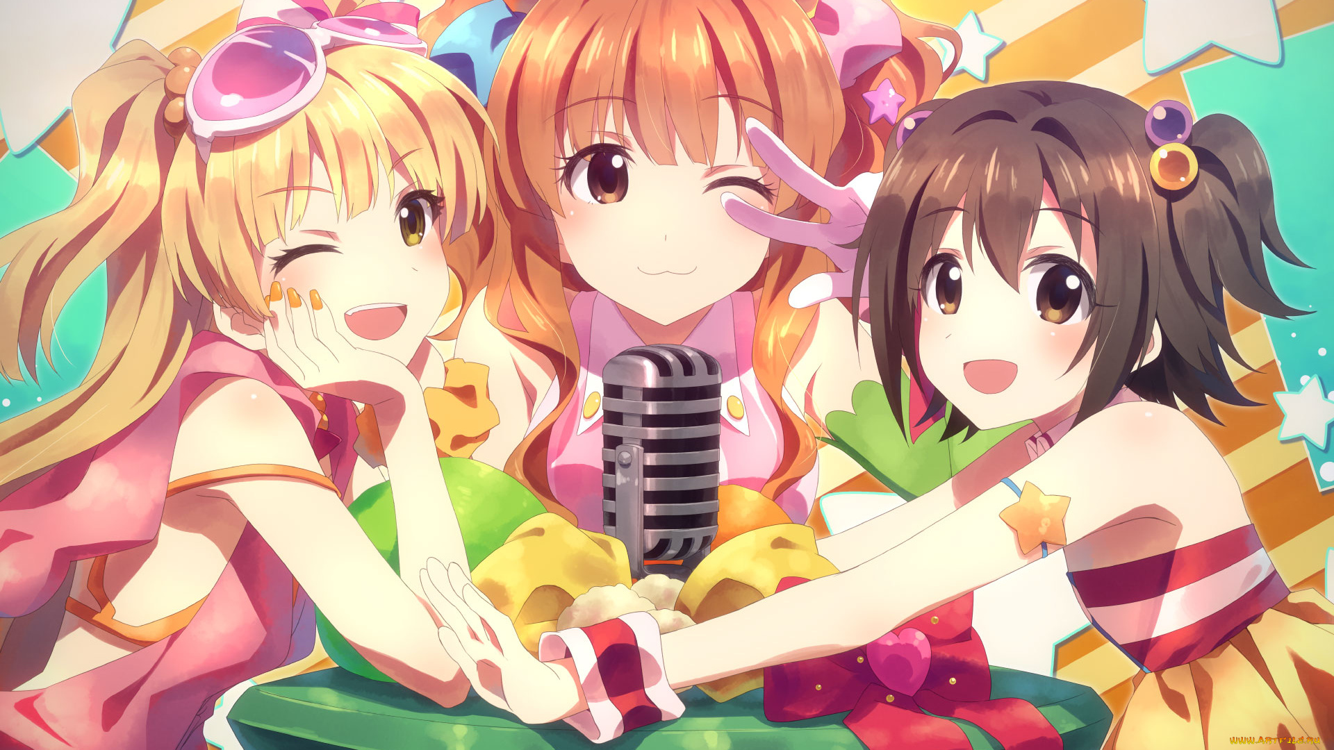 аниме, idolm@ster, взгляд, фон, девушки