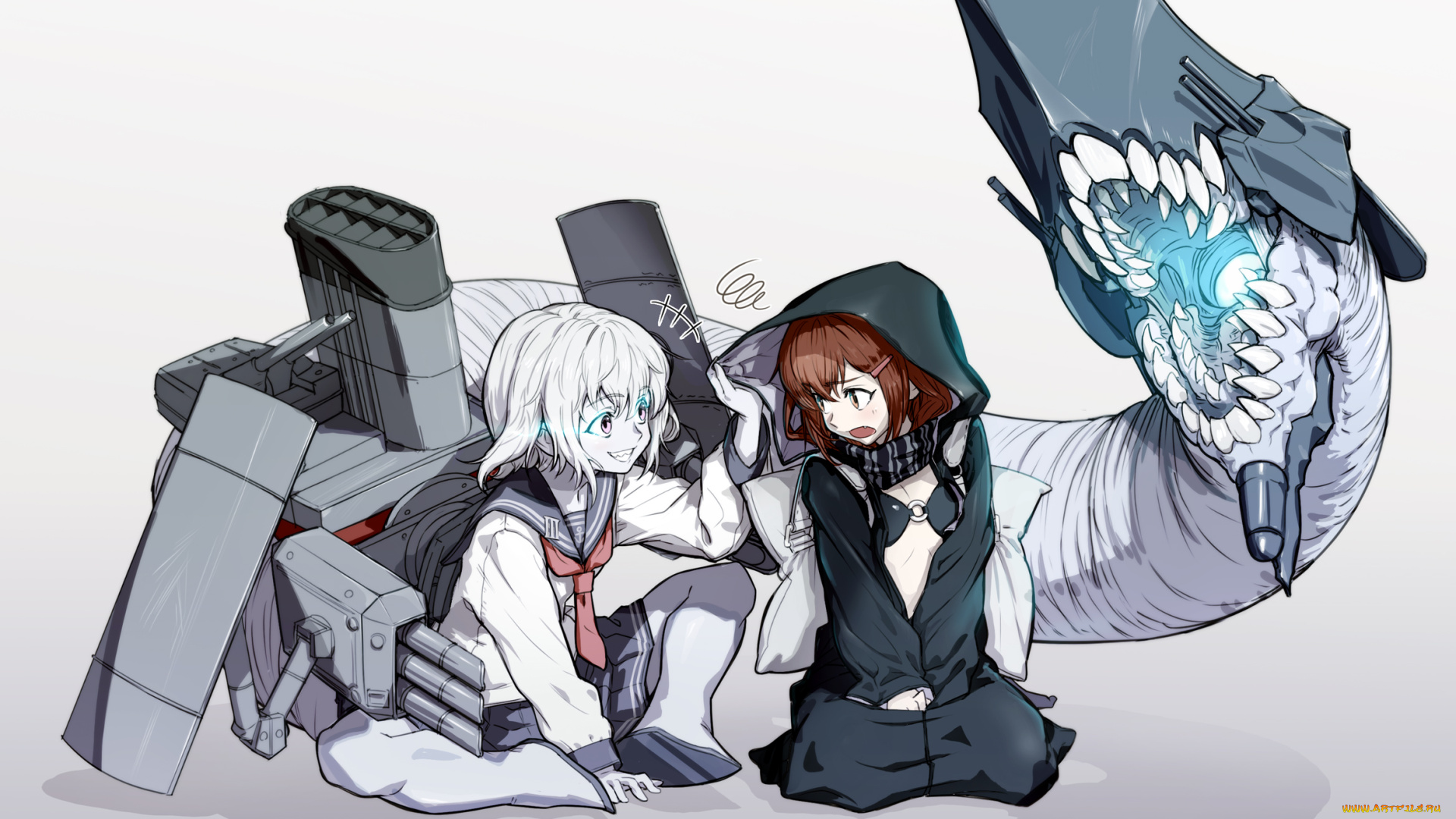 аниме, kantai, collection, девочки, монстр, ikazuchi, kantai, collection, 1re-class, battleship, kancolle, shiba, itsuki, арт