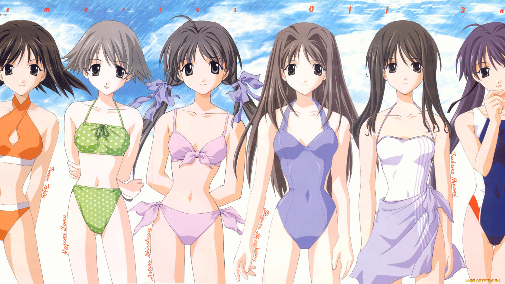 аниме, memories, off, группа, арт, девушки, купальники