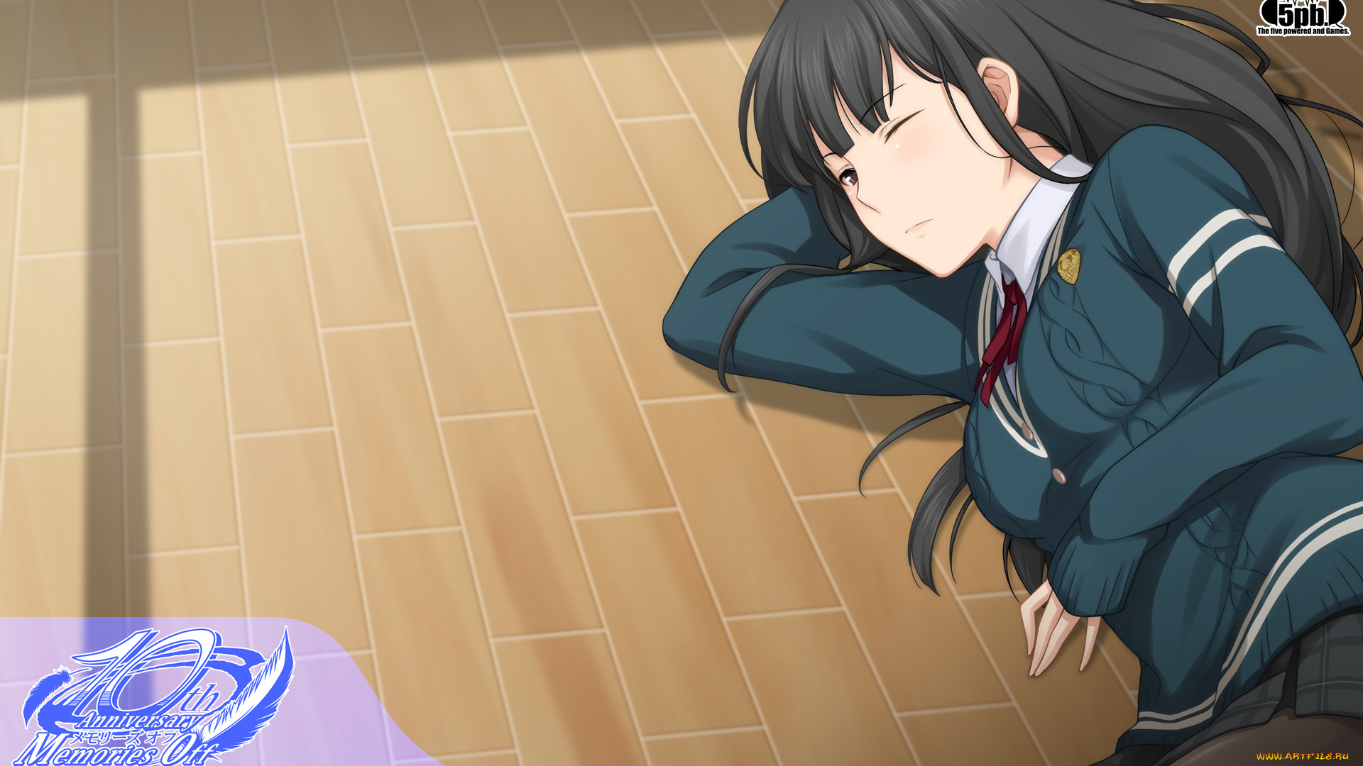 аниме, memories, off, nagumo, kasumi, лежит, пол, девушка, арт