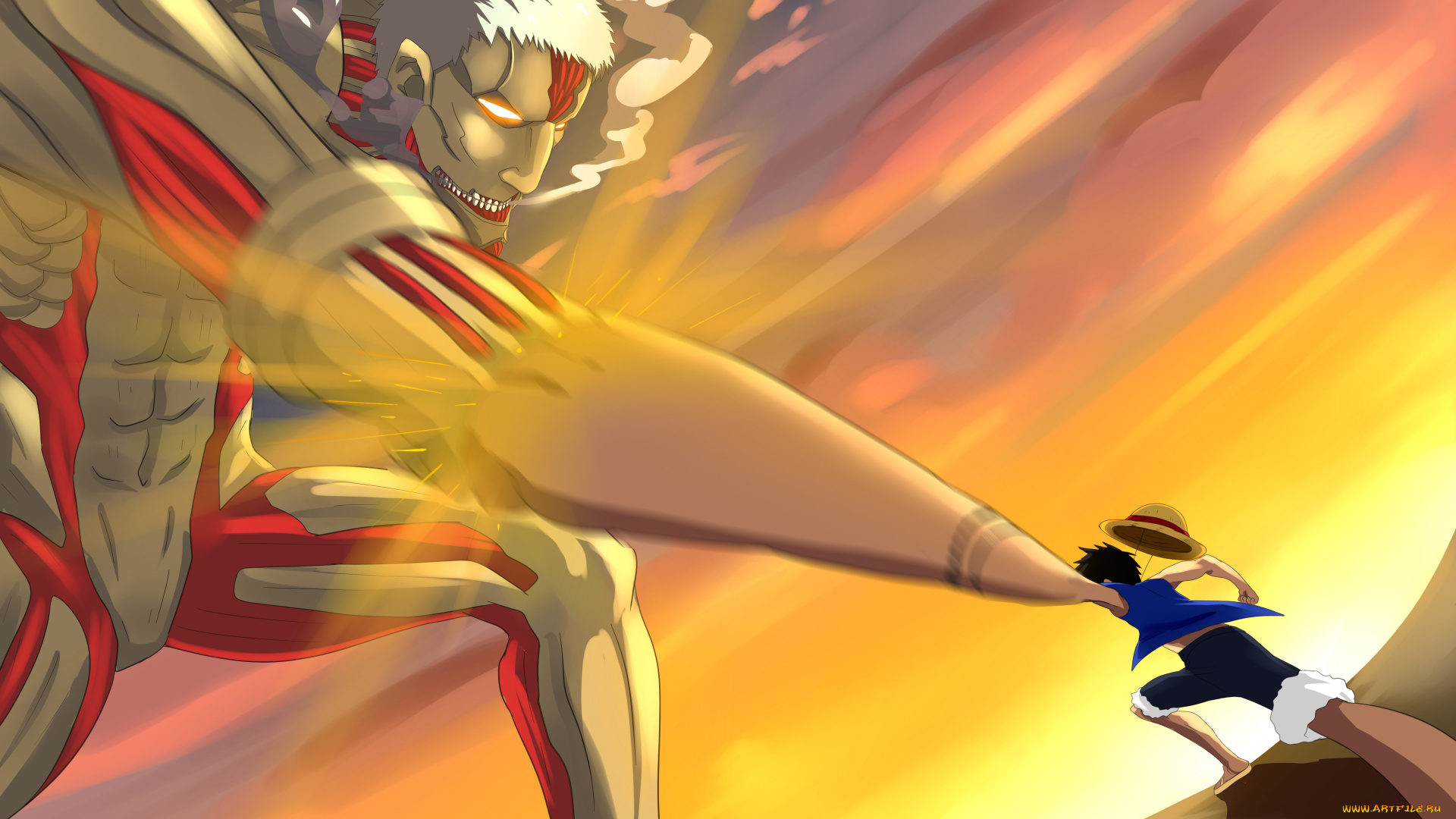 аниме, unknown, , другое, атака, титанов, титан, большой, куш, сражение, закат, разное