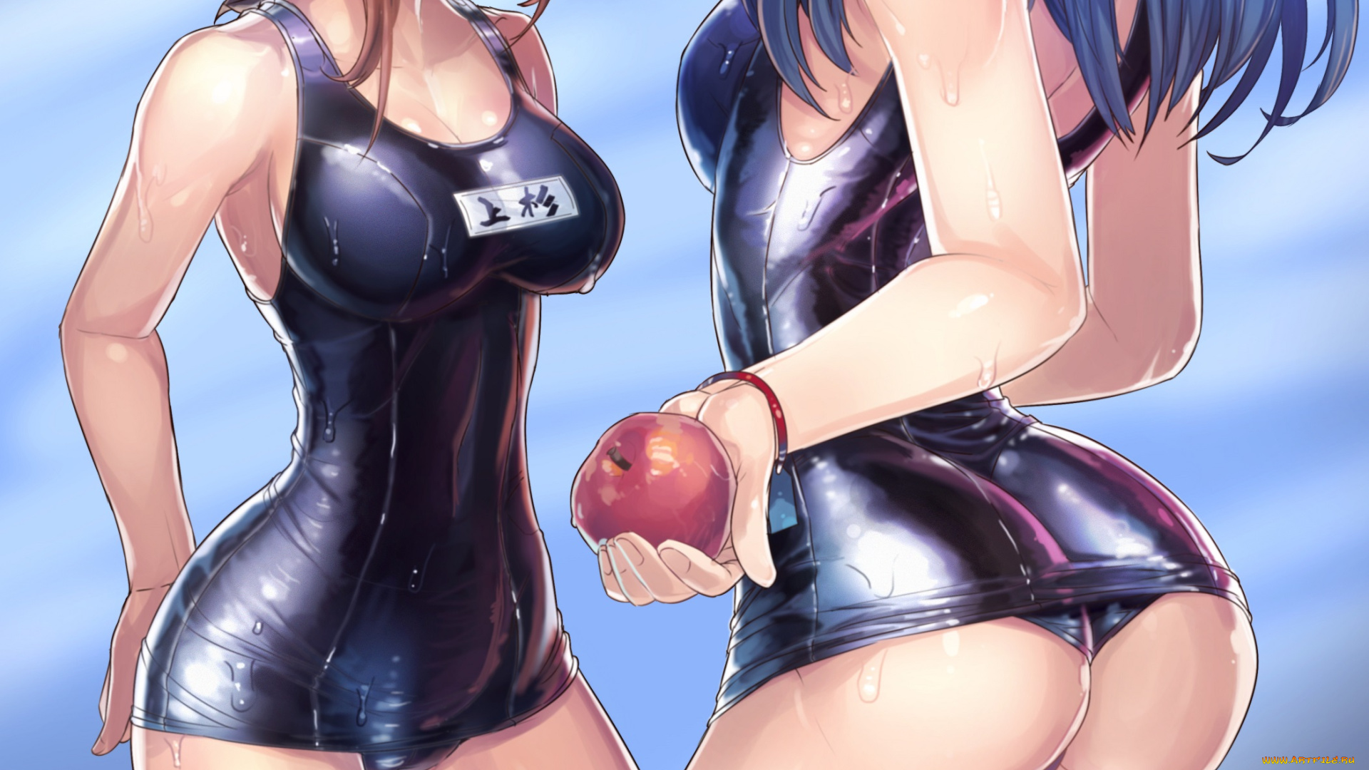 аниме, unknown, , другое, яблоко, мокрые, девушки, арт, fengmo