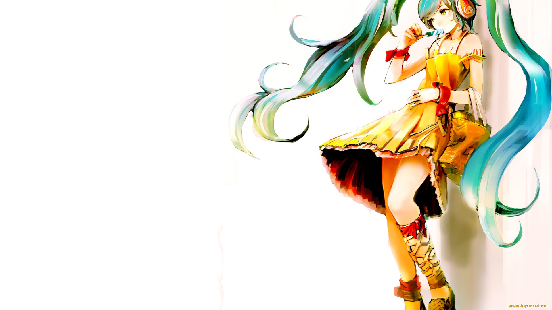 аниме, vocaloid, девушка, фон, so-bin, hatsune, miku, арт