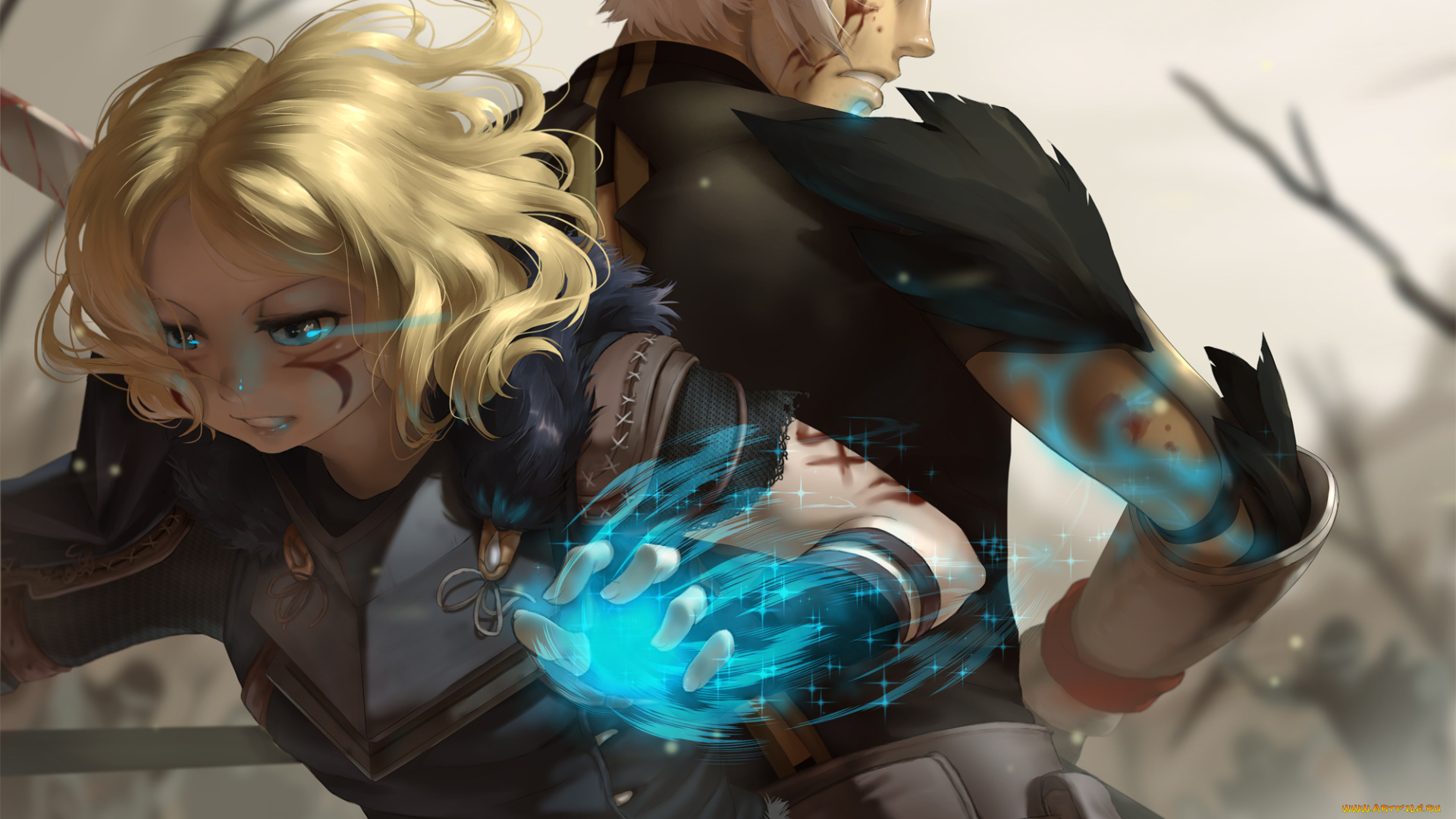 аниме, животные, , существа, магия, девушка, мужчина, арт