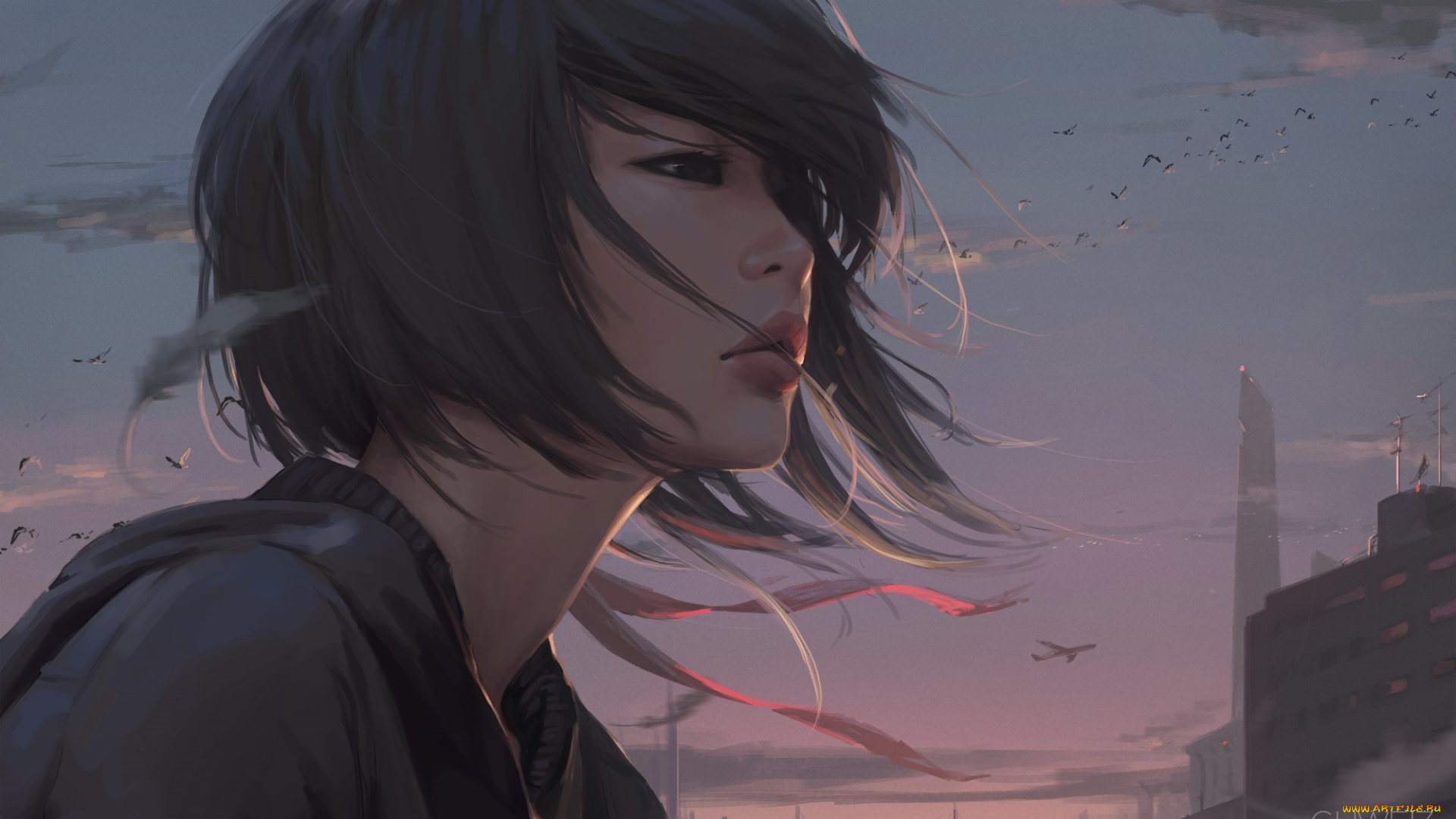 фэнтези, девушки, азиатка, город, девушка, арт