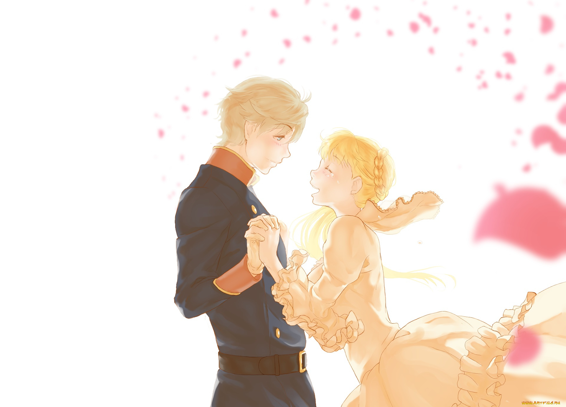 аниме, aldnoah, zero, девушка, слейн, лепестки, аселум, пара, арт, принцесса, парень