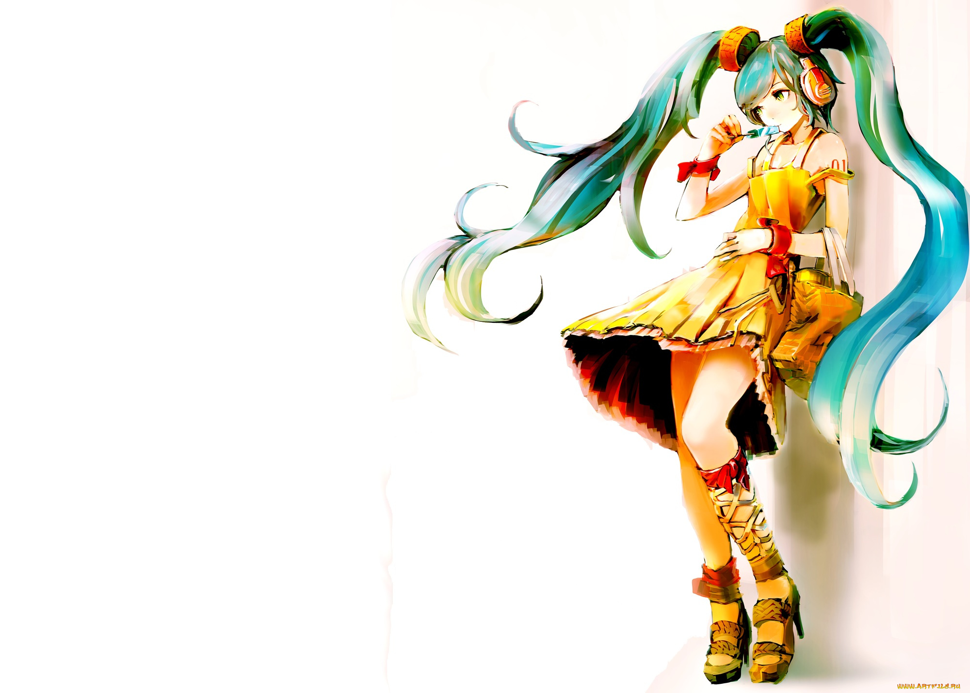 аниме, vocaloid, девушка, фон, so-bin, hatsune, miku, арт