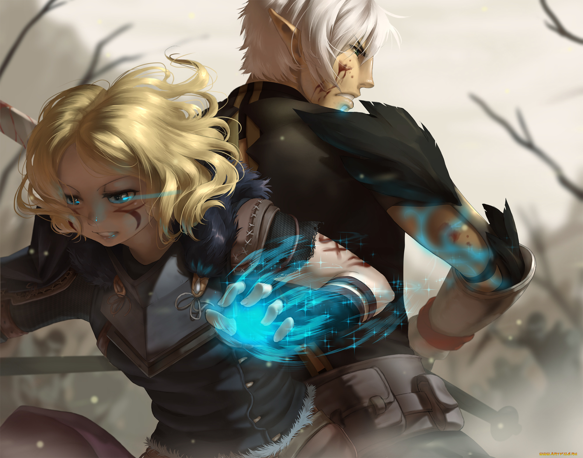 аниме, животные, , существа, магия, девушка, мужчина, арт