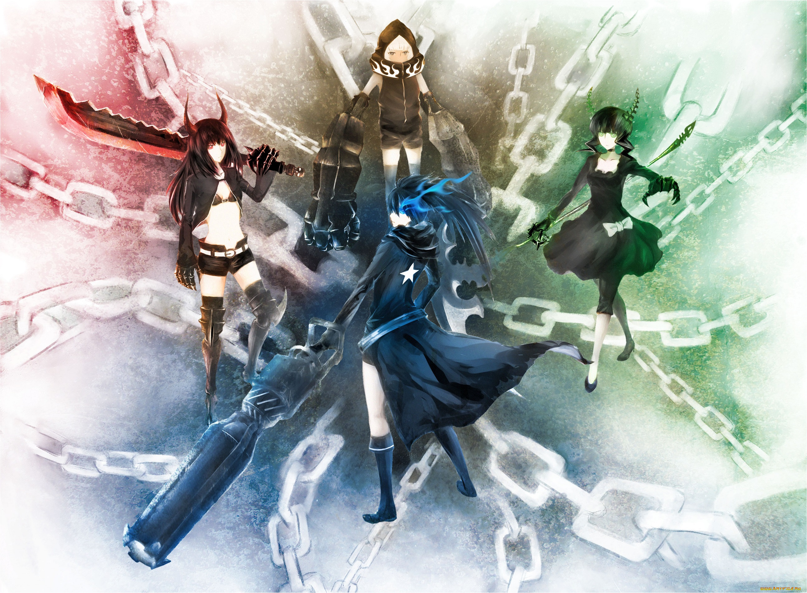 аниме, black, rock, shooter, black, rock, shooter, irino, saya, koutari, yuu, kuroi, mato, takanashi, yomi, арт, девушки, оружие, antiallan