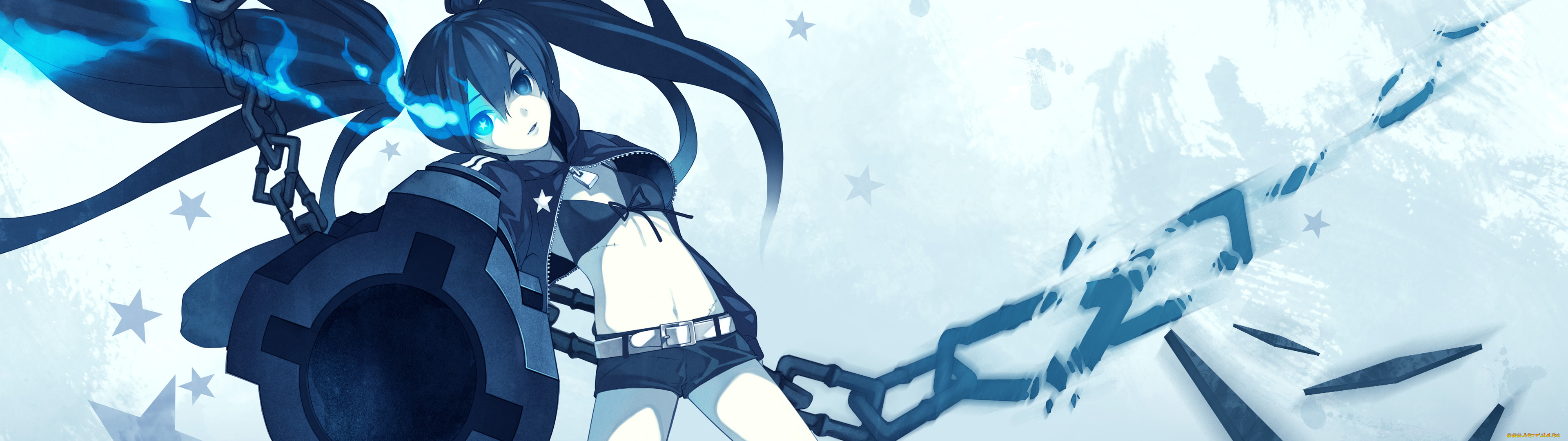 аниме, black, rock, shooter, black, rock, shooter, цепи, девушка, дуло, оружие, арт, kuroi, mato
