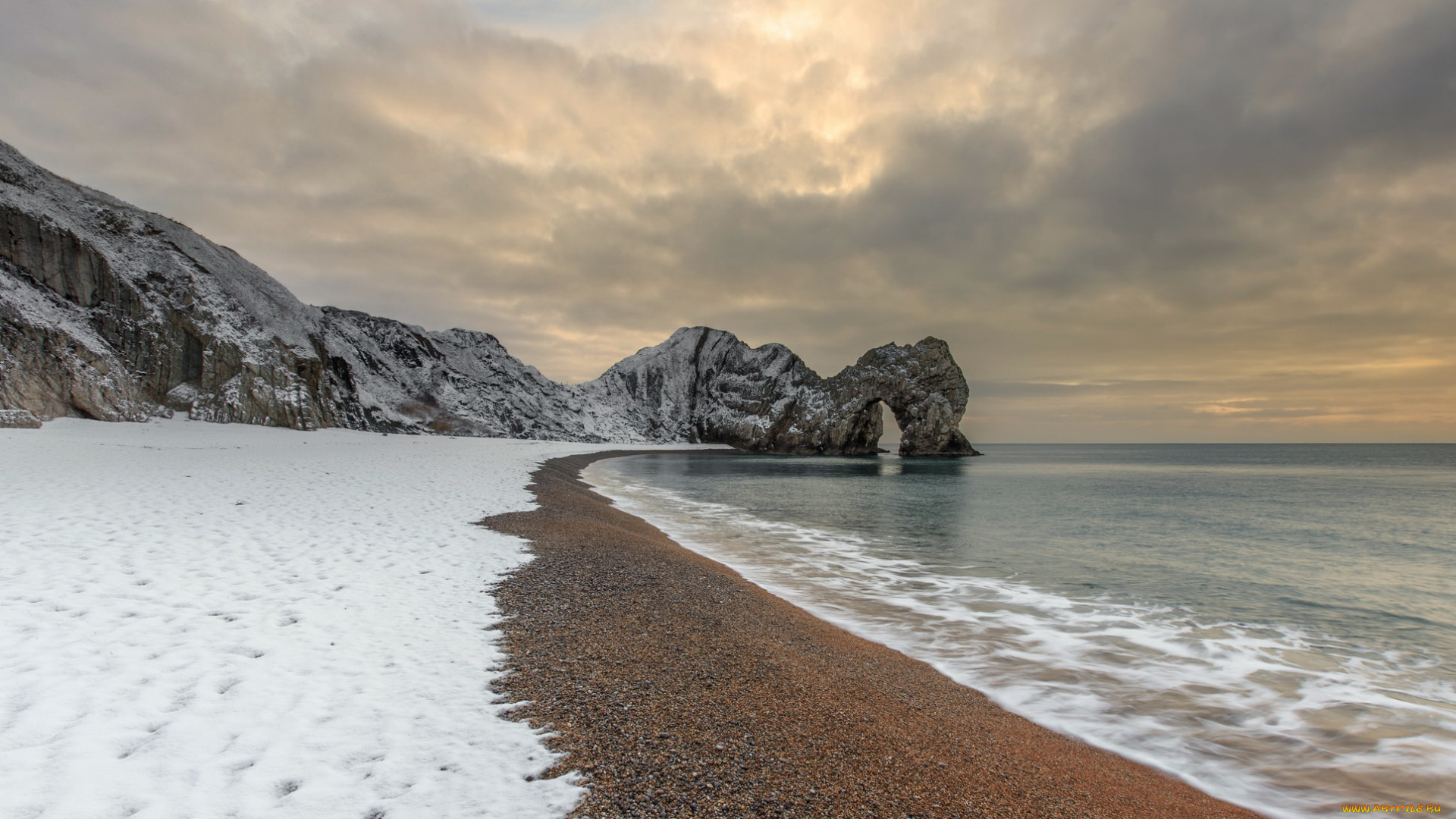 природа, побережье, снег, море, скалы