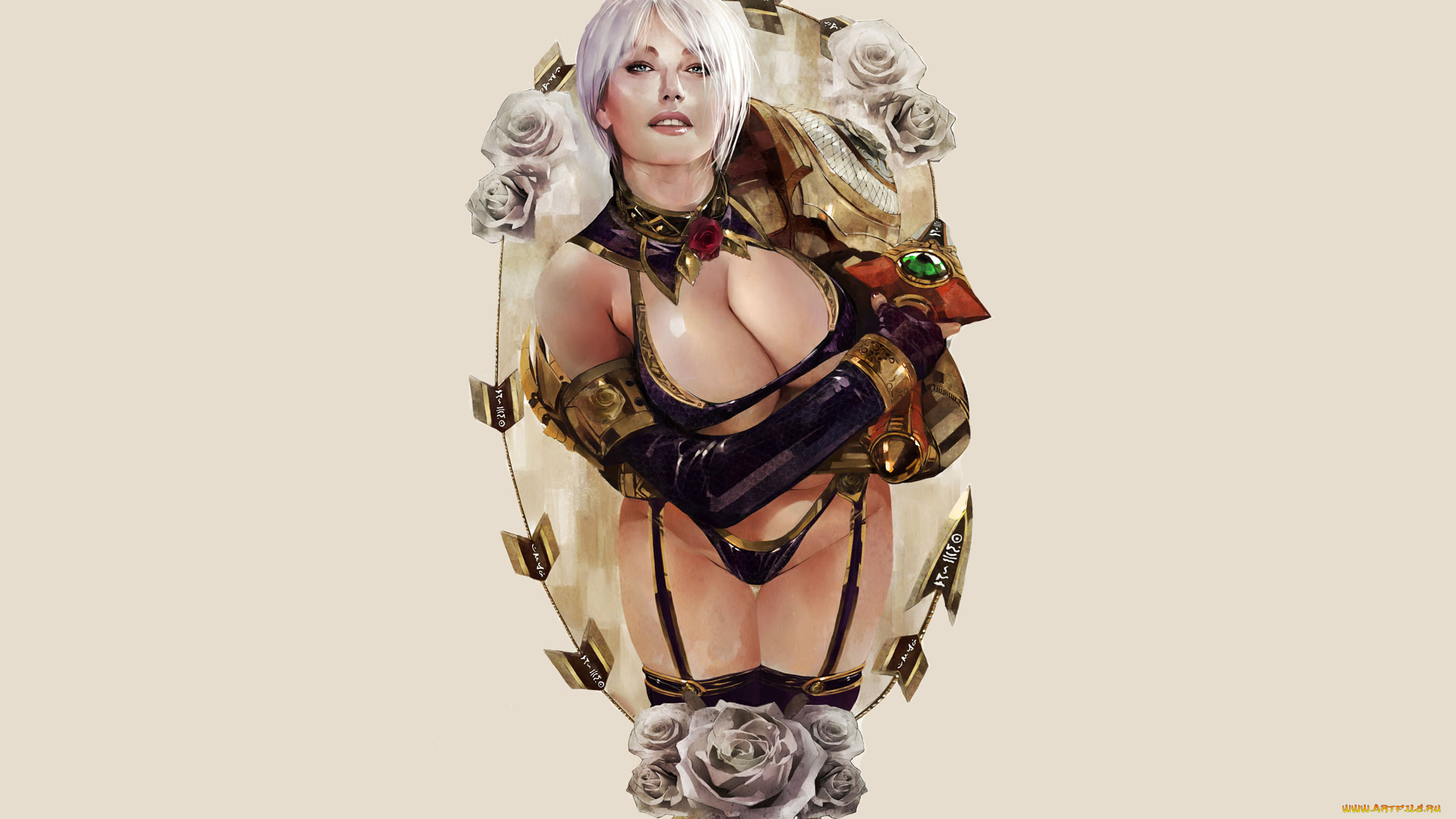 рисованное, комиксы, девушка, фон, взгляд, униформа, роза