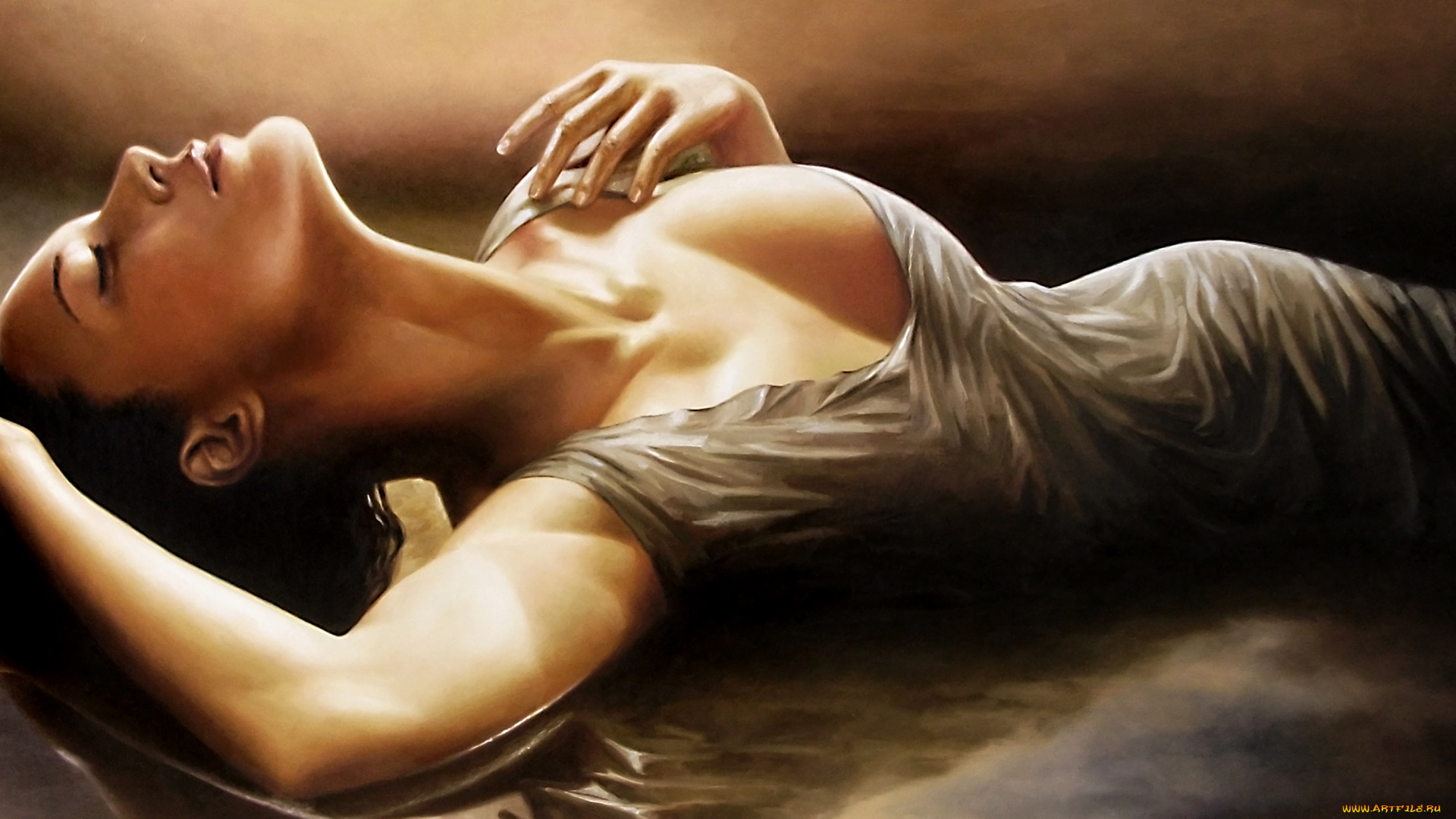 рисованное, люди, девушка, фон, вода