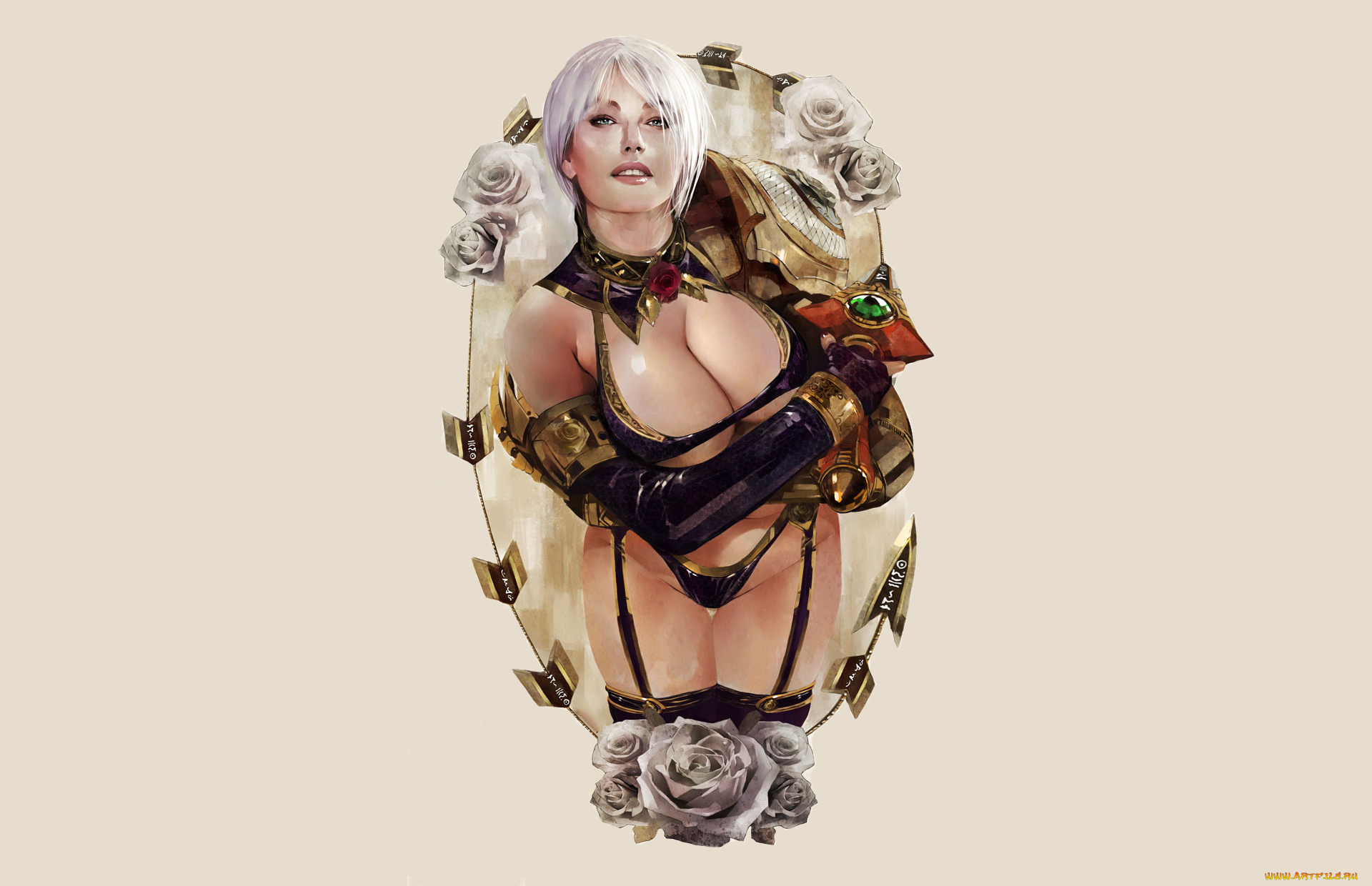 рисованное, комиксы, девушка, фон, взгляд, униформа, роза