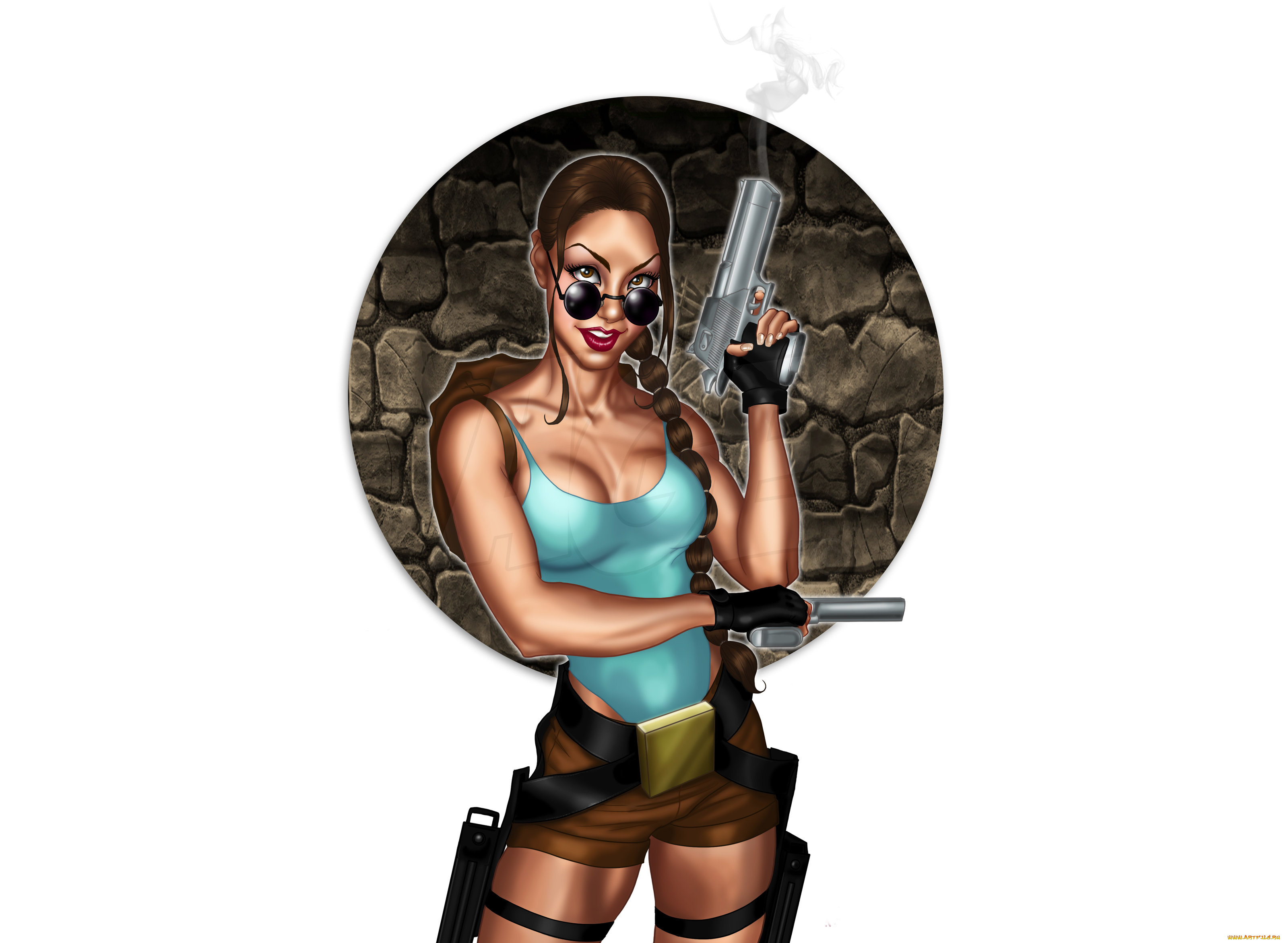 рисованное, комиксы, девушка, фон, взгляд, улыбка, пистолет