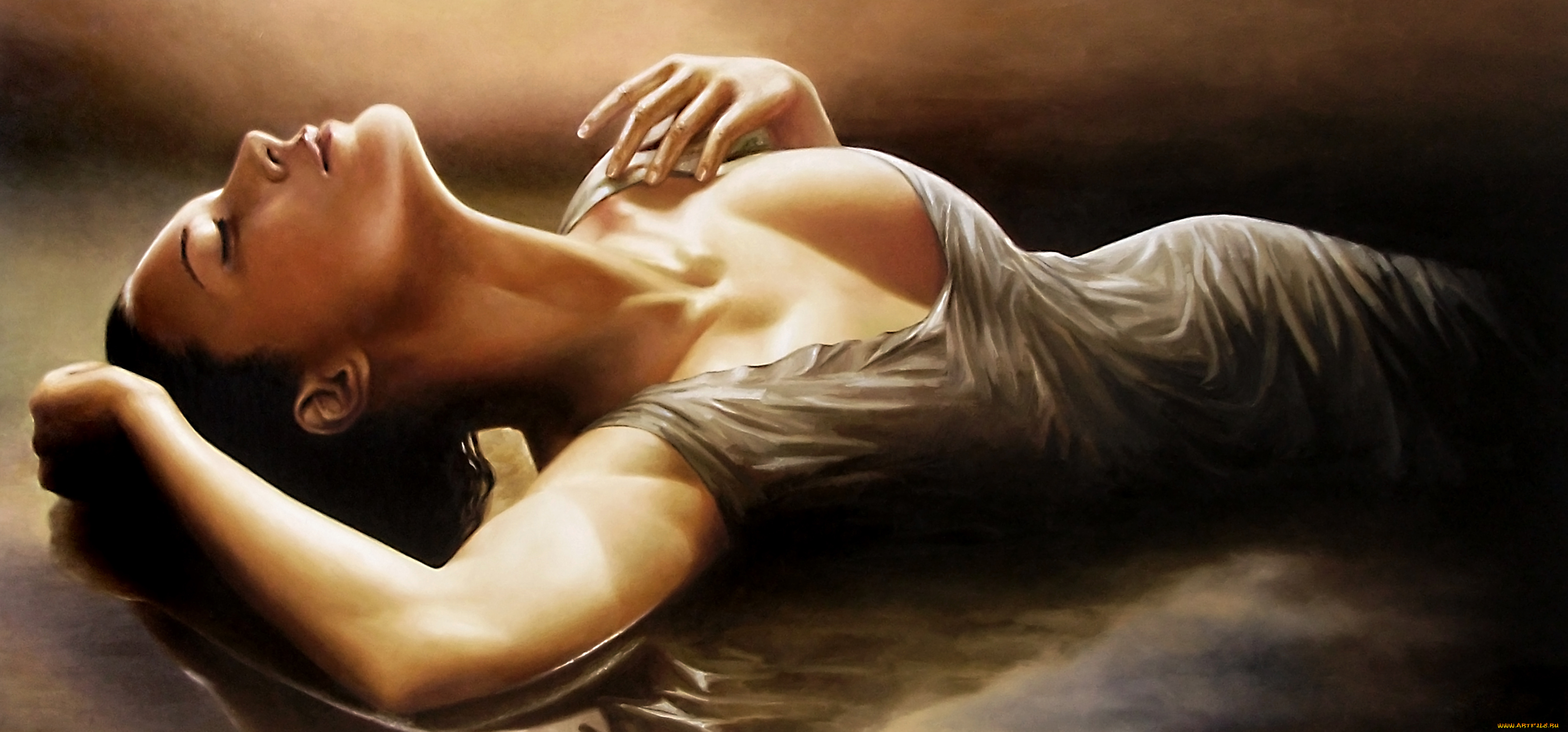 рисованное, люди, девушка, фон, вода