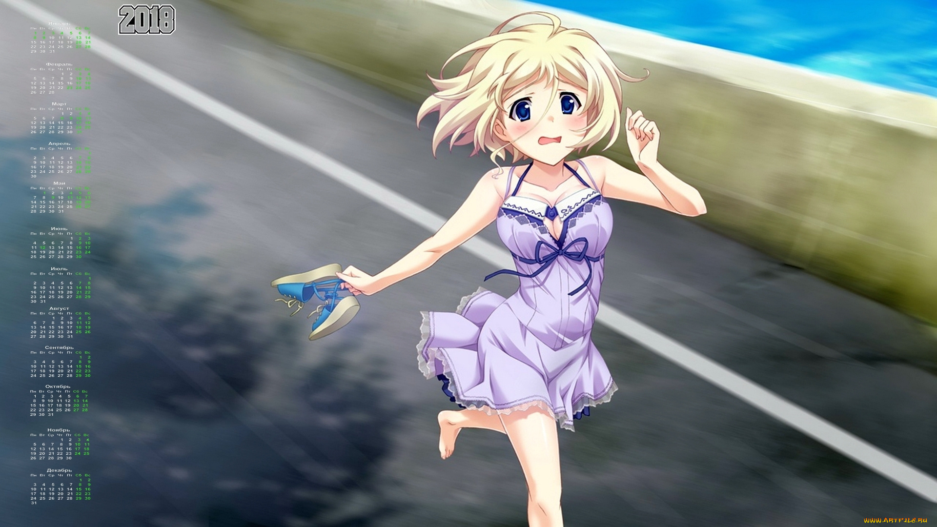 календари, аниме, взгляд, девушка, 2018, эмоции, бег