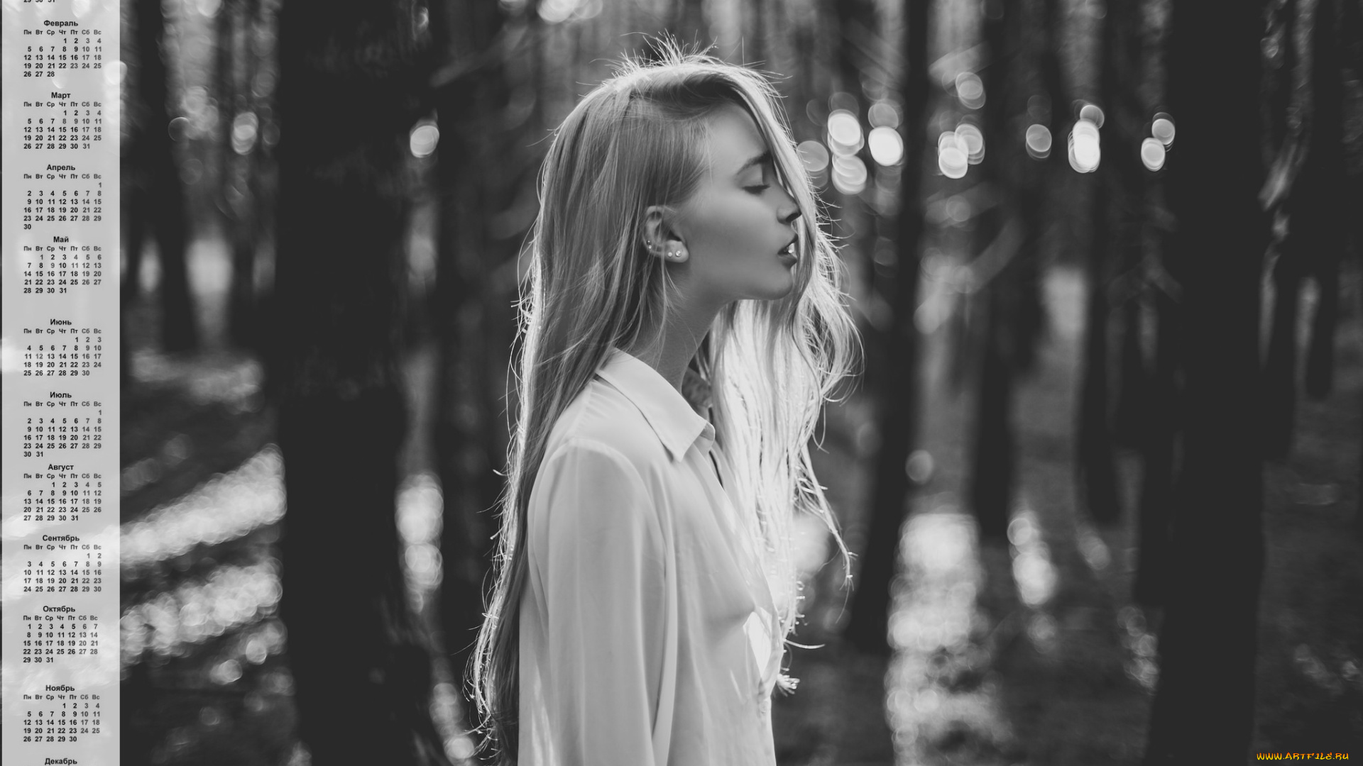 календари, девушки, профиль, 2018, деревья