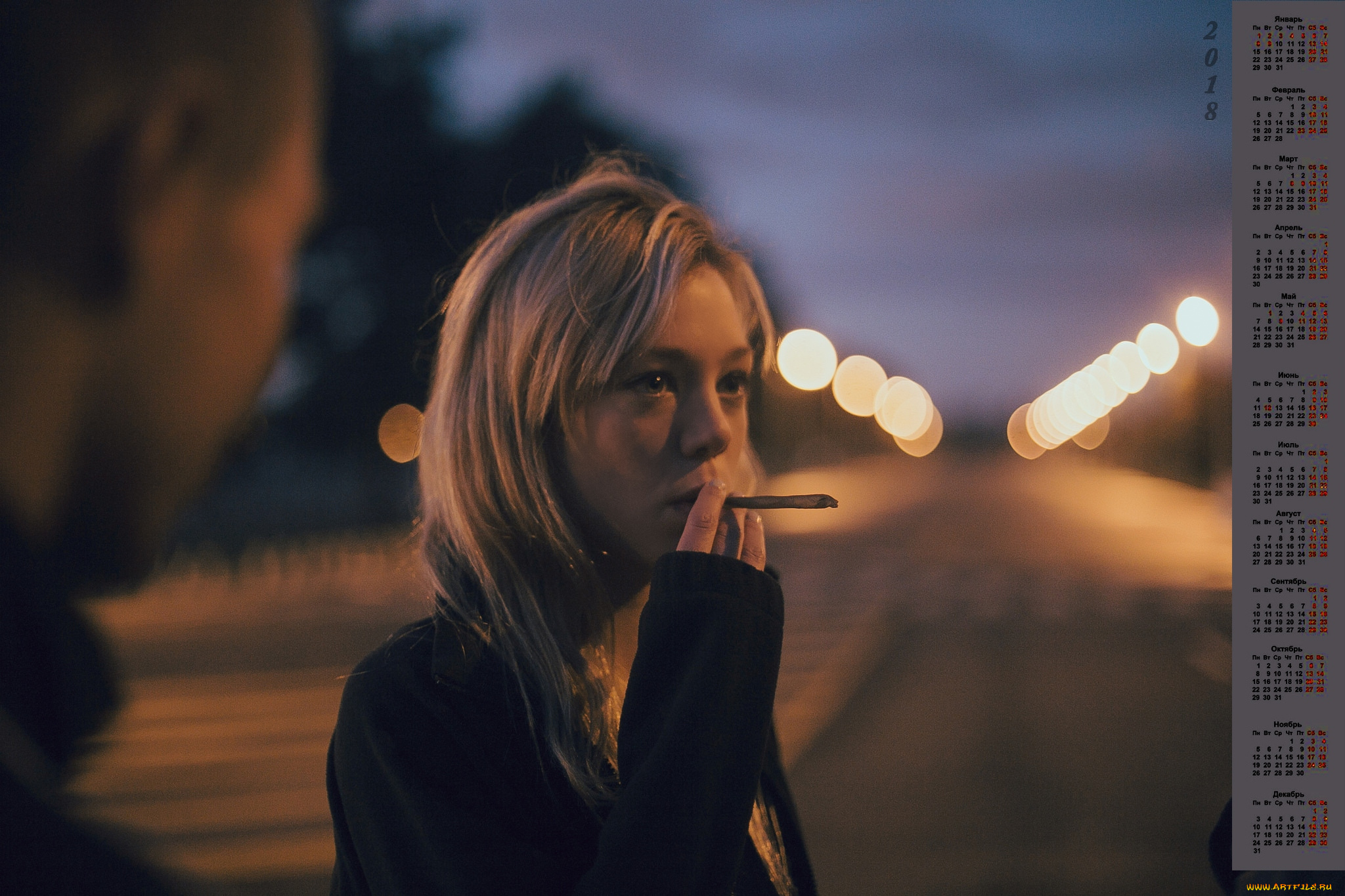 календари, девушки, 2018, сигарета, взгляд