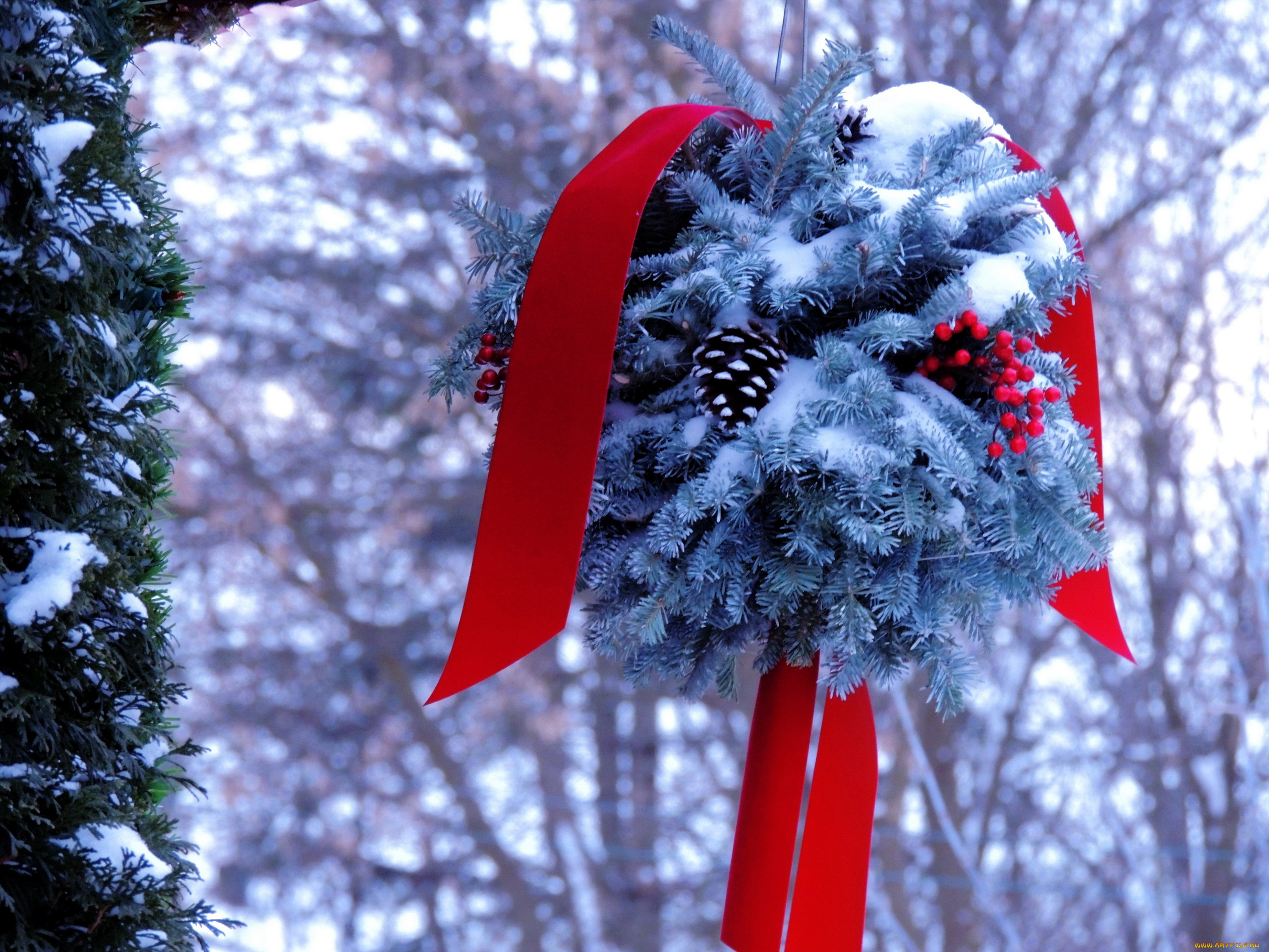 праздничные, украшения, лента, шишки