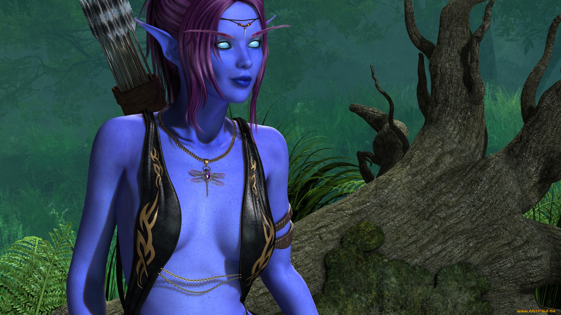 3д, графика, эльфы, , elves, эльфийка, взгляд, фон