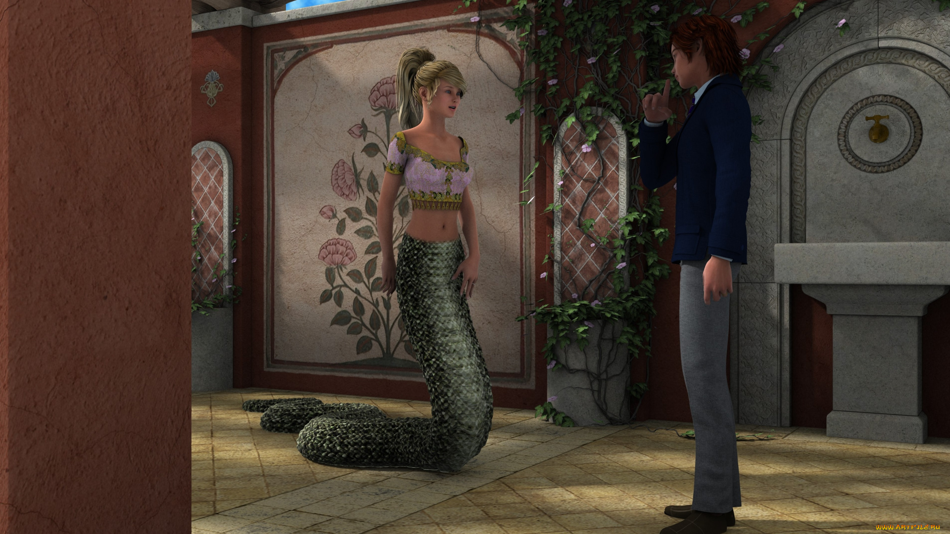 3д, графика, существа, , creatures, девушка, взгляд, фон