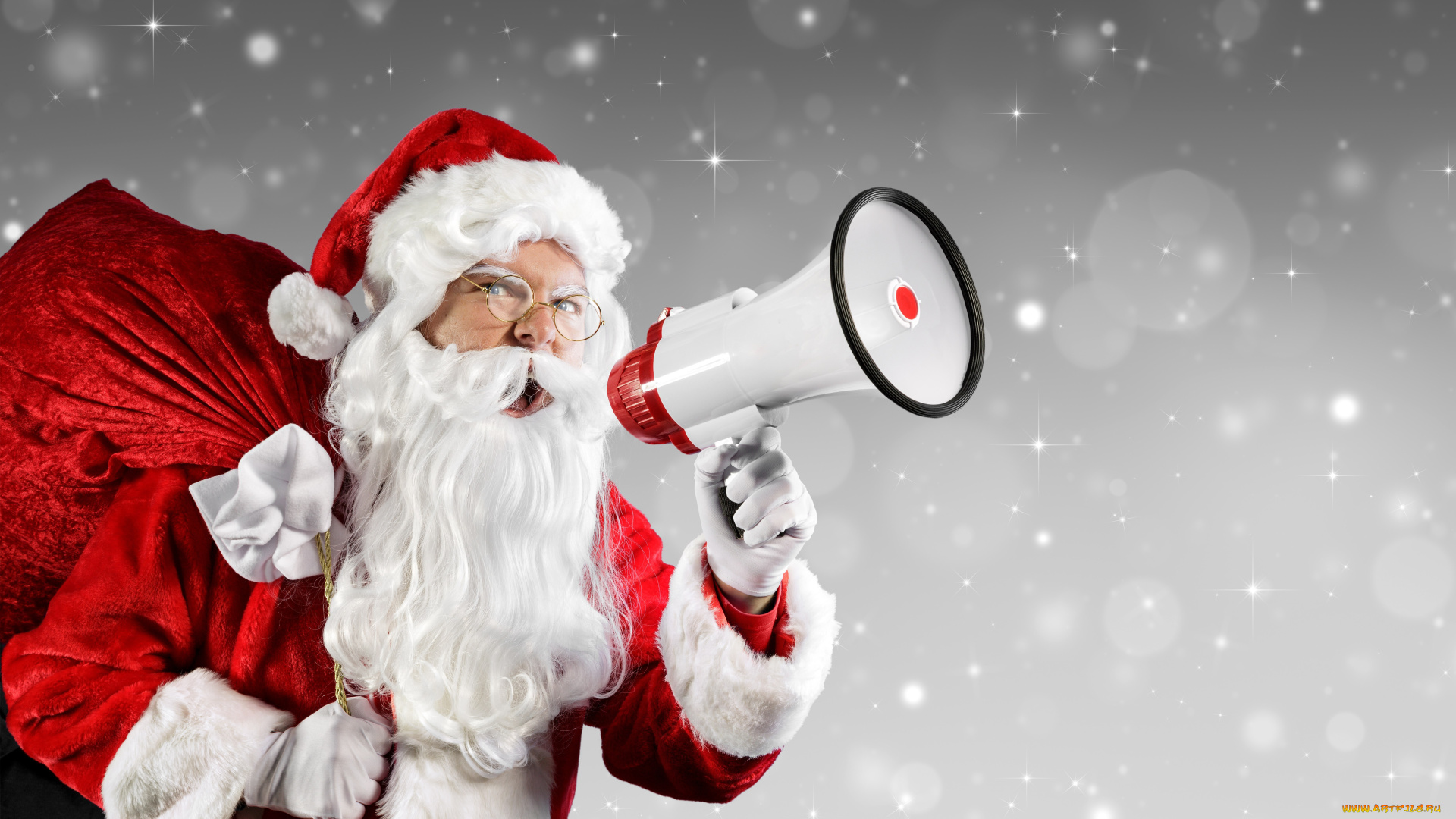 календари, праздники, , салюты, санта, клаус, очки, мешок, рупор, громкоговоритель