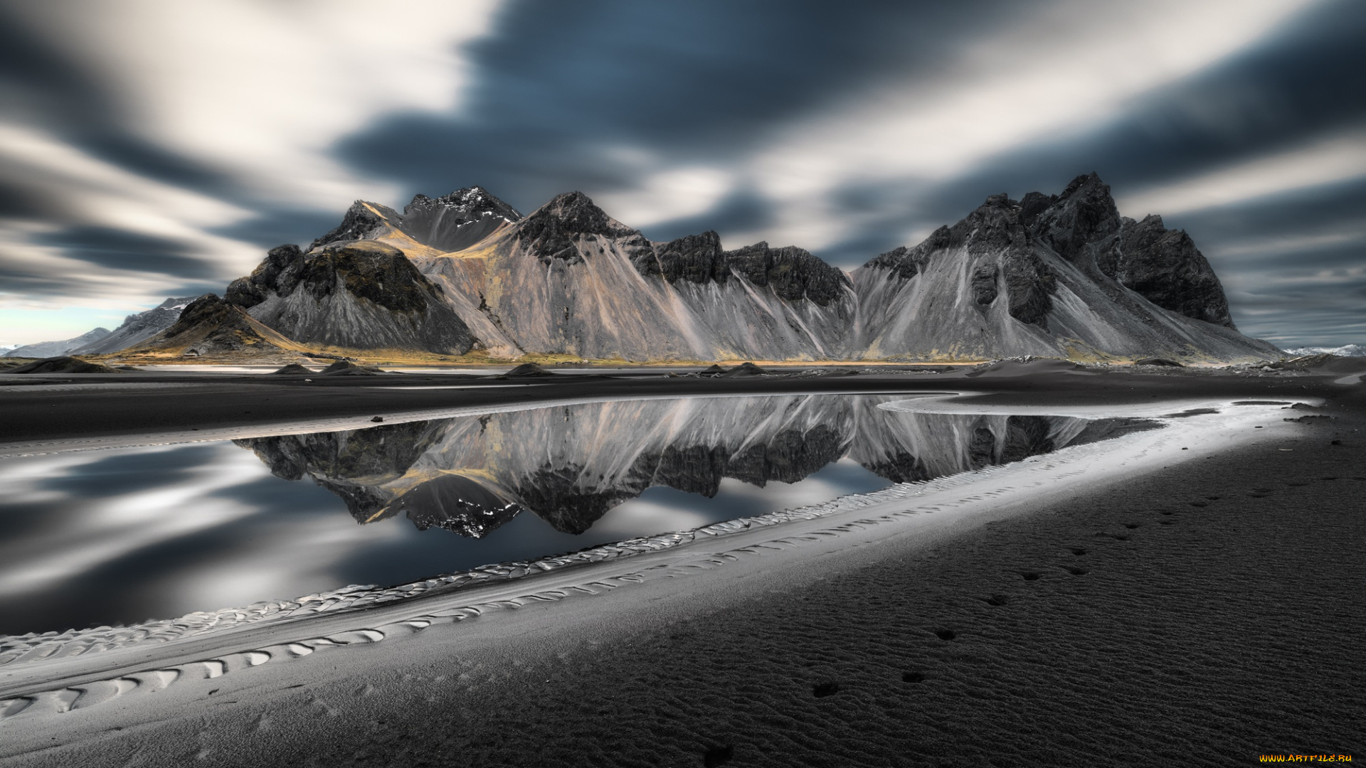 природа, горы, vestrahorn, islande, берег, море