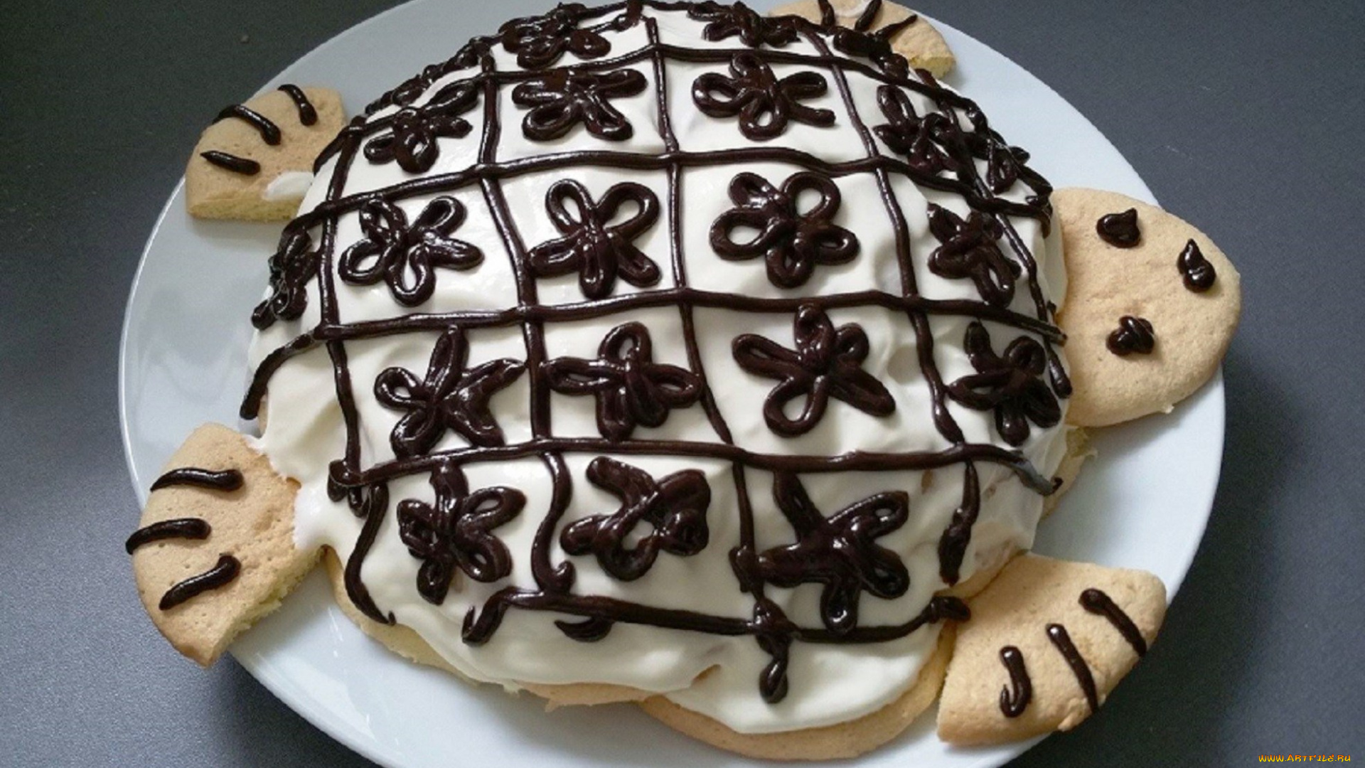 торт, Черепаха, со, сметанным, кремом, еда, торты, торт