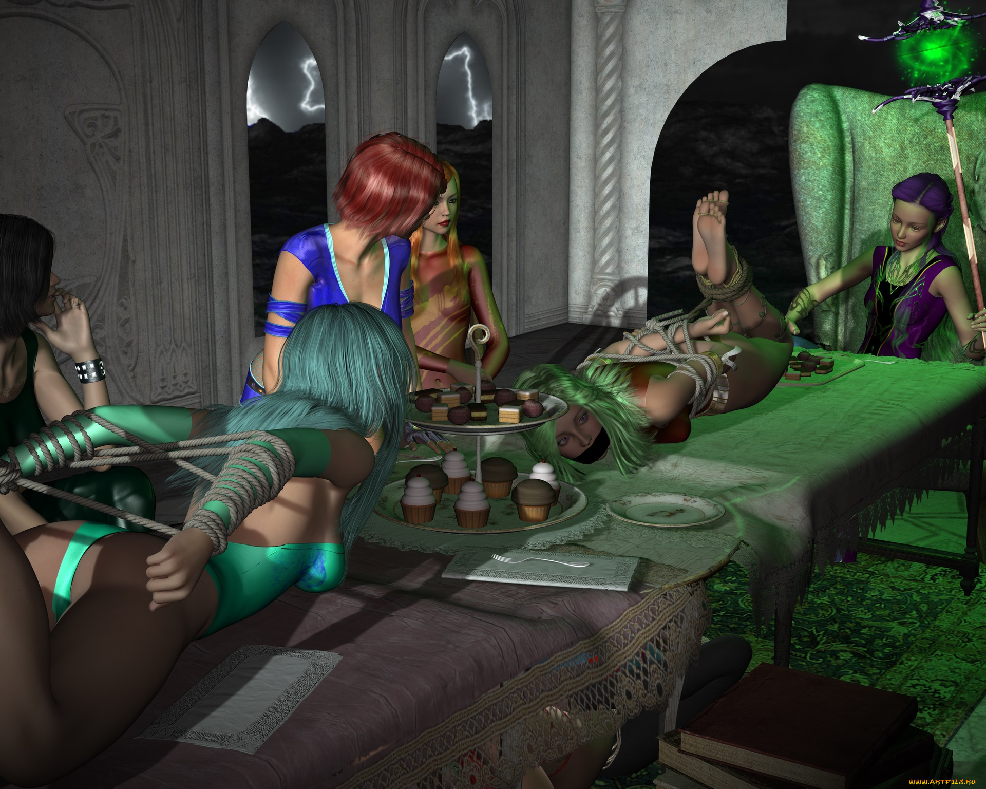 3д, графика, фантазия, , fantasy, фон, девушки, взгляд