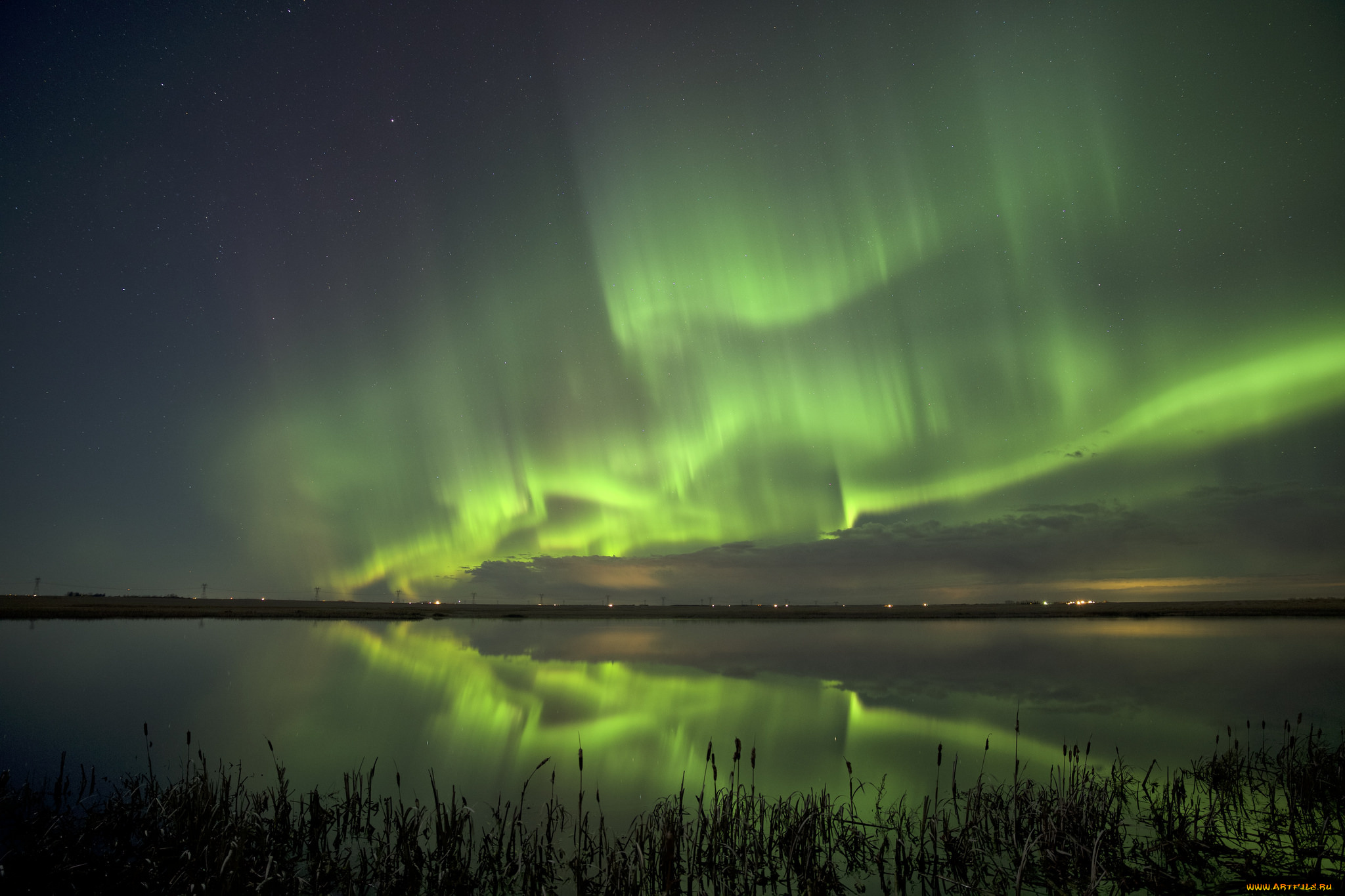 природа, северное, сияние, простор