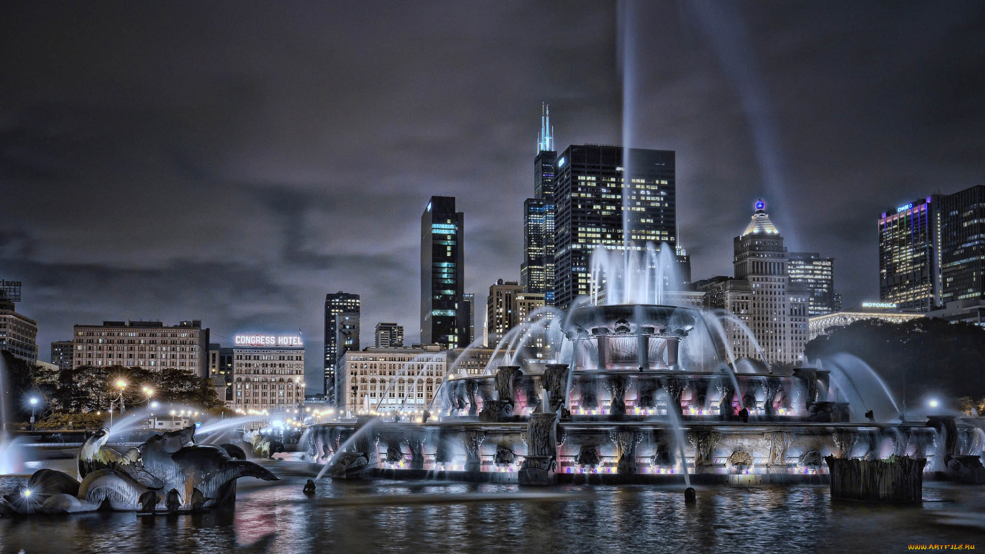 buckingham, fountain, города, чикаго, , сша, buckingham, fountain