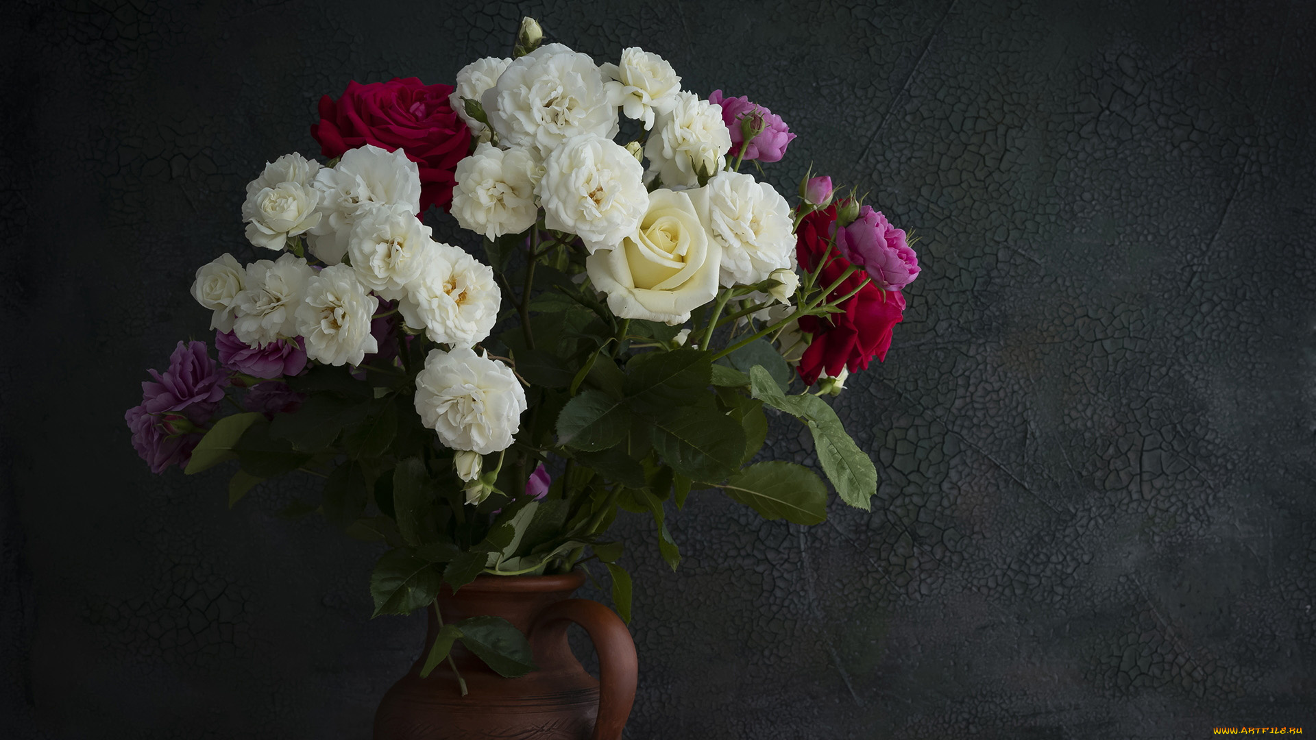 цветы, розы, ваза, букет